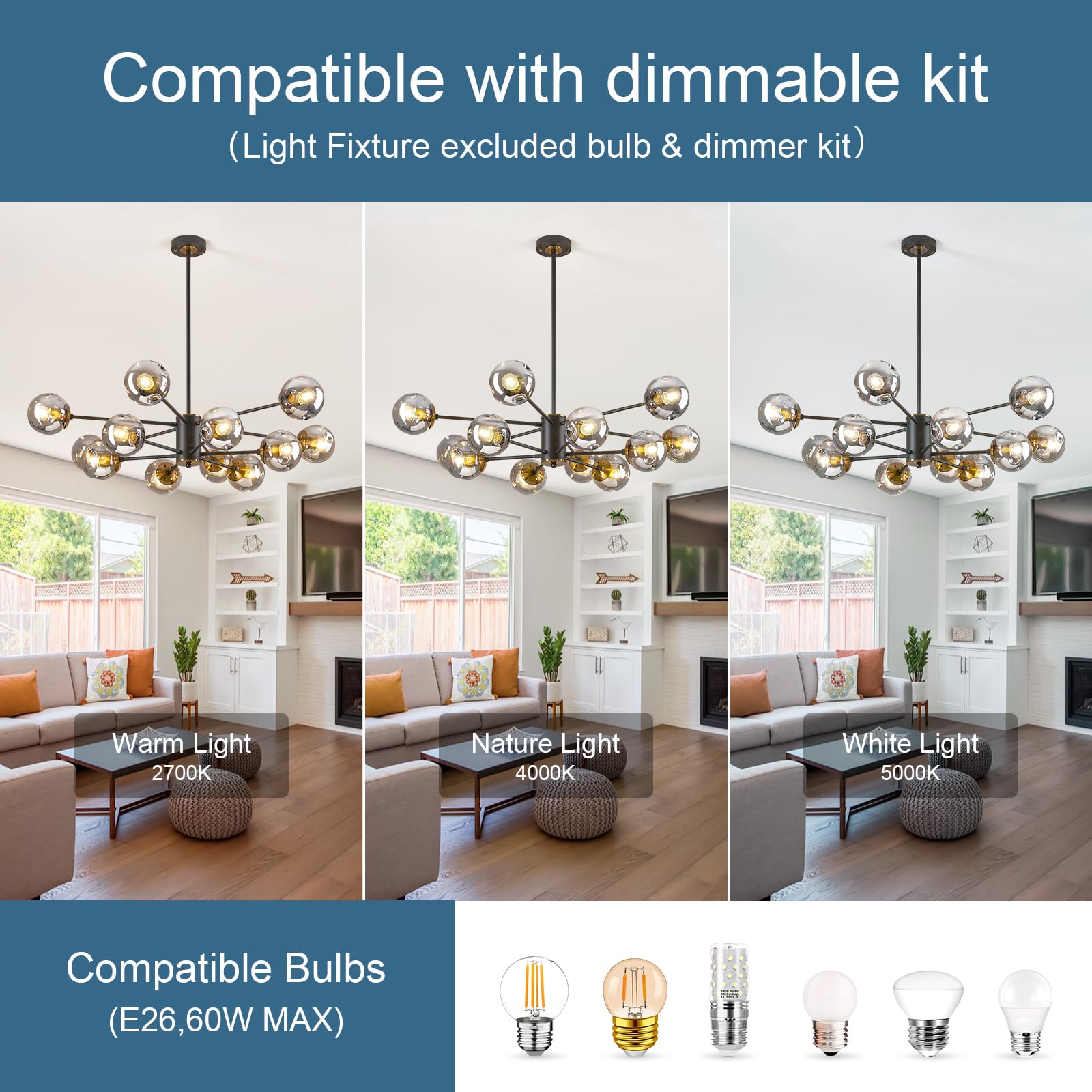 DDLLDESHI 2-Tier Gold Chandelier, 12-Light Sputnik Fixture, Globe Glass Shades, 41" Large for Dining Room, Hotel, Bar, Billiard Room