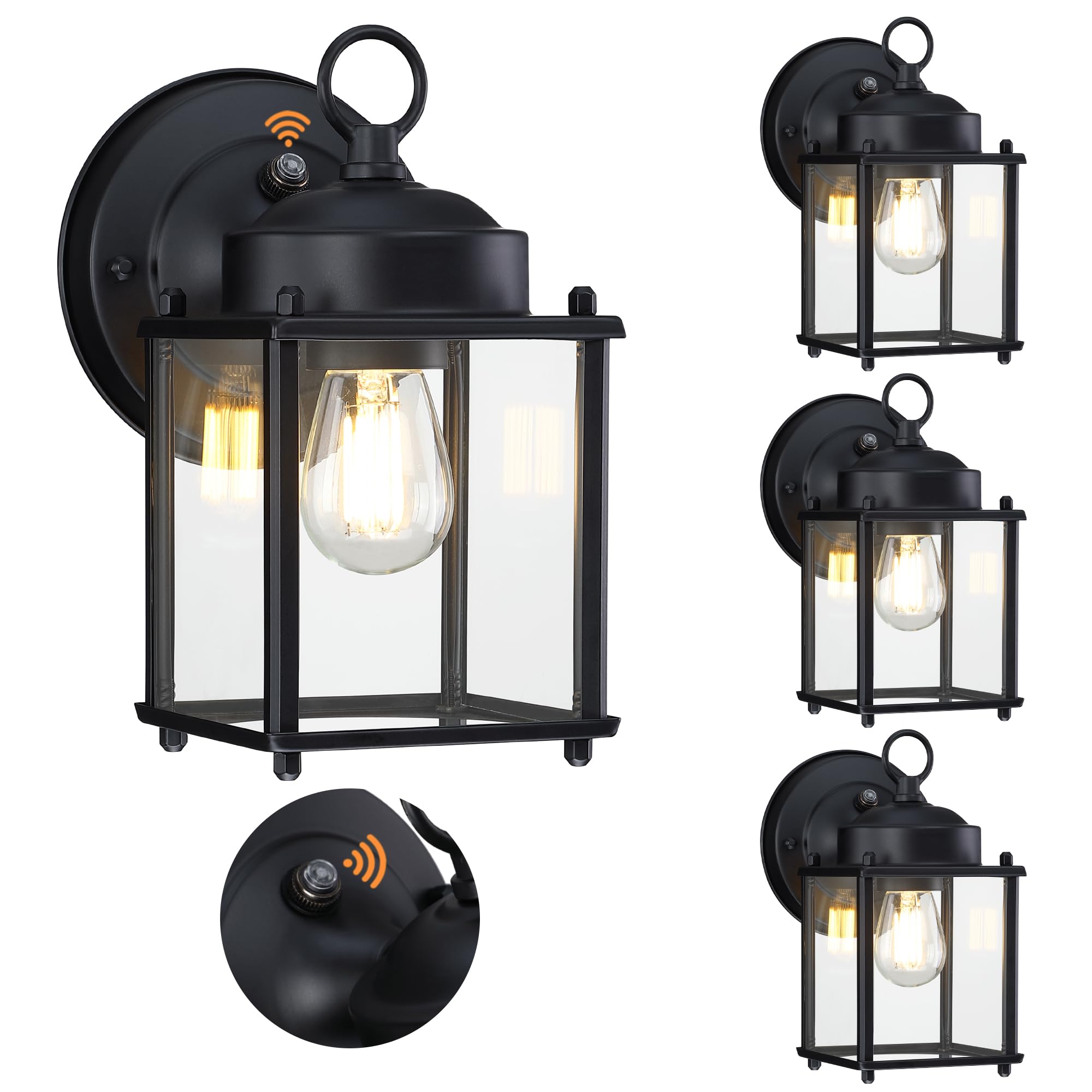 GRUENLICH Dusk to Dawn Outdoor Wall Lantern Sconce, 8 Inch, Matte Black, Metal, 4 Pack, Model GR-WL008D2D-BK-4PK