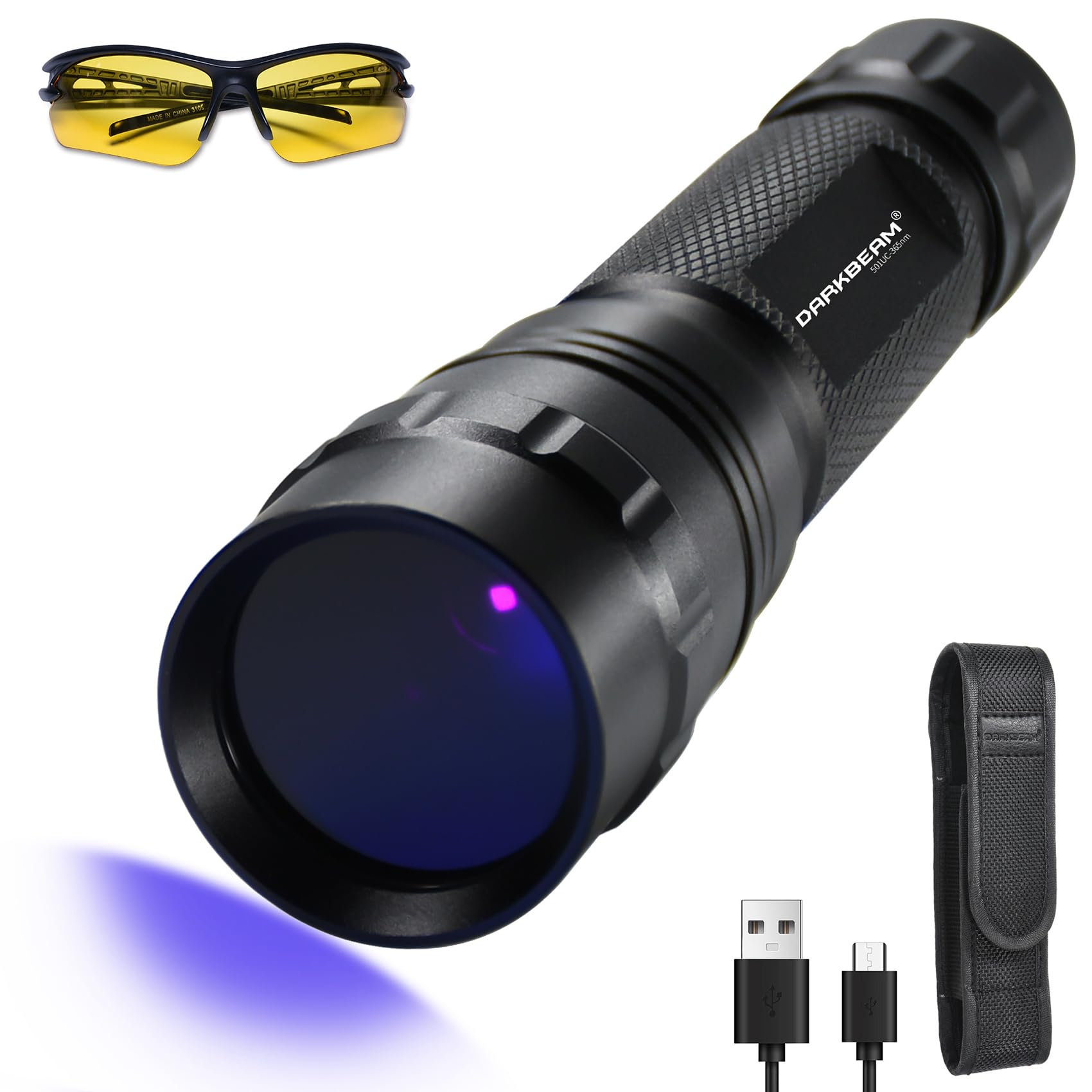 DARKBEAM UV Flashlight 365 nm Light Blacklight, Mini Powerful Woods Lamp USB-C Rechargeable, LED 10W Ultraviolet Flashlights Poc