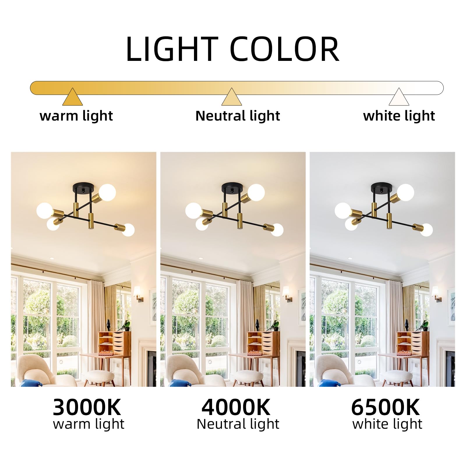 Garwarm Semi Flush Mount Ceiling Light Fixture, 4-Light Gold & Black Sputnik Chandelier for Kitchen, Dining Room, Bedroom - Model TT-OY0109-4BG