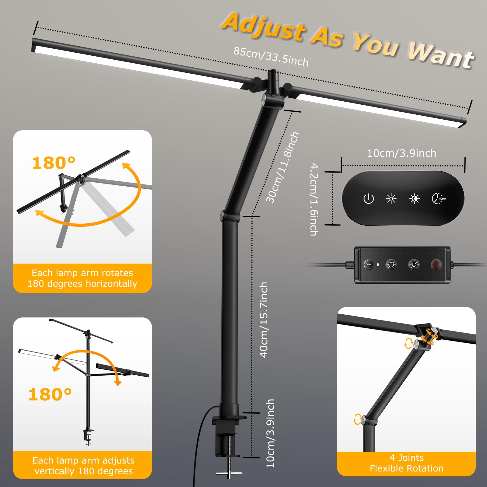 Led Desk Lamp For Home Office, Eye Caring Architect Desk Light With Remote, Dual Screen Computer Monitor Light With Stepless Dim
