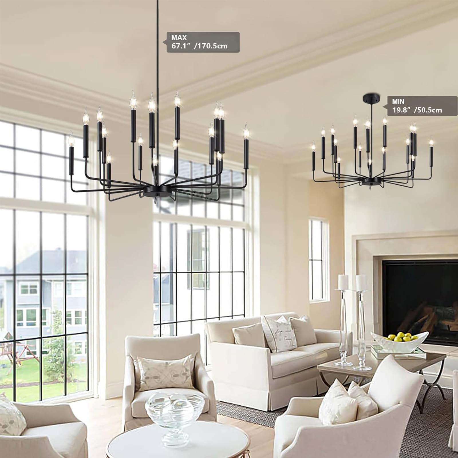 Woknos Modern Black Farmhouse Chandeliers, 16-Light Industrial Metal Chandelier Lighting, Classic Candle Hanging Pendant Light F