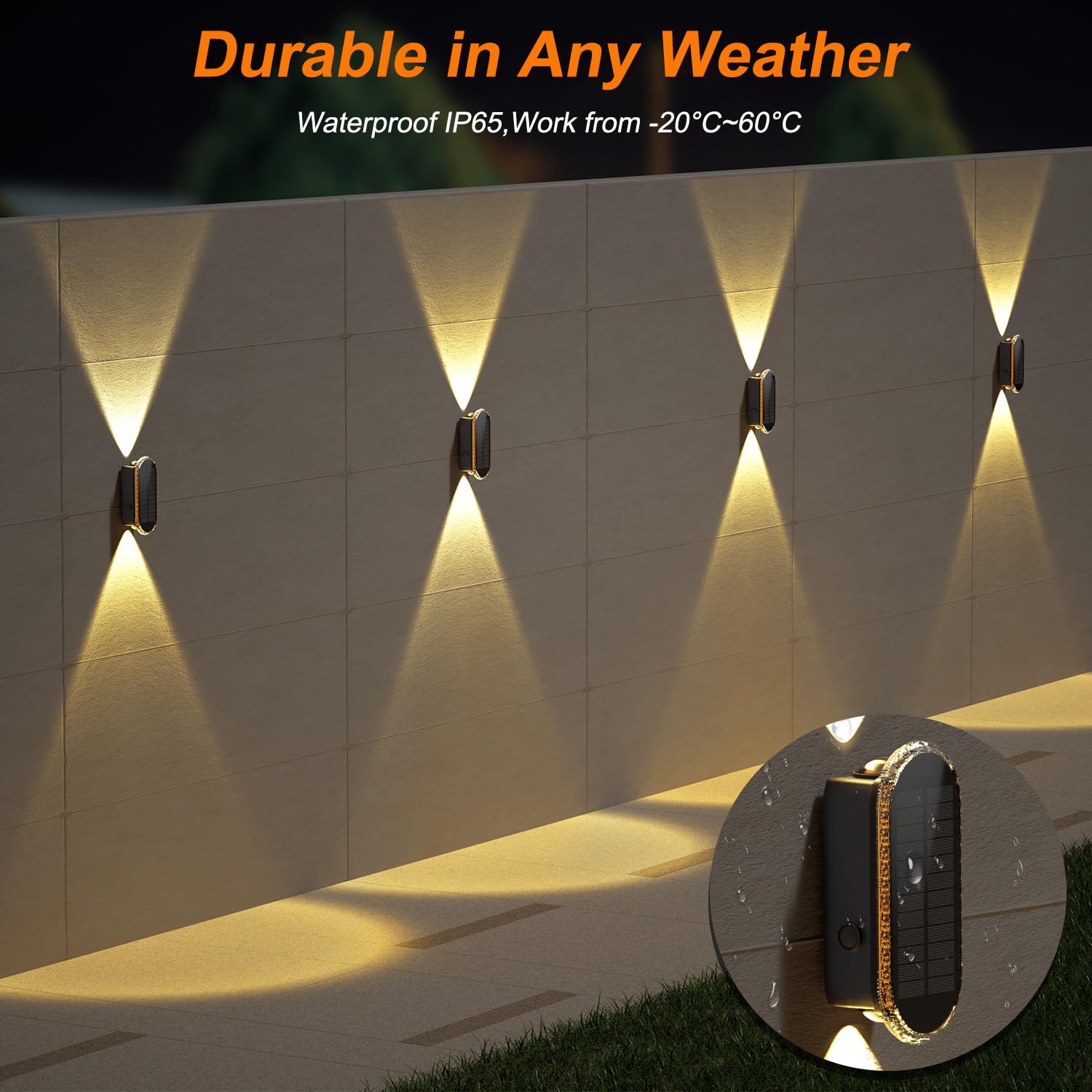 Ellasay Solar Fence Lights Outdoor,6-Pack Solar Powered Wall Lights Up And Down Waterproof Ip65,3 Color Brighter Led Focus Lens