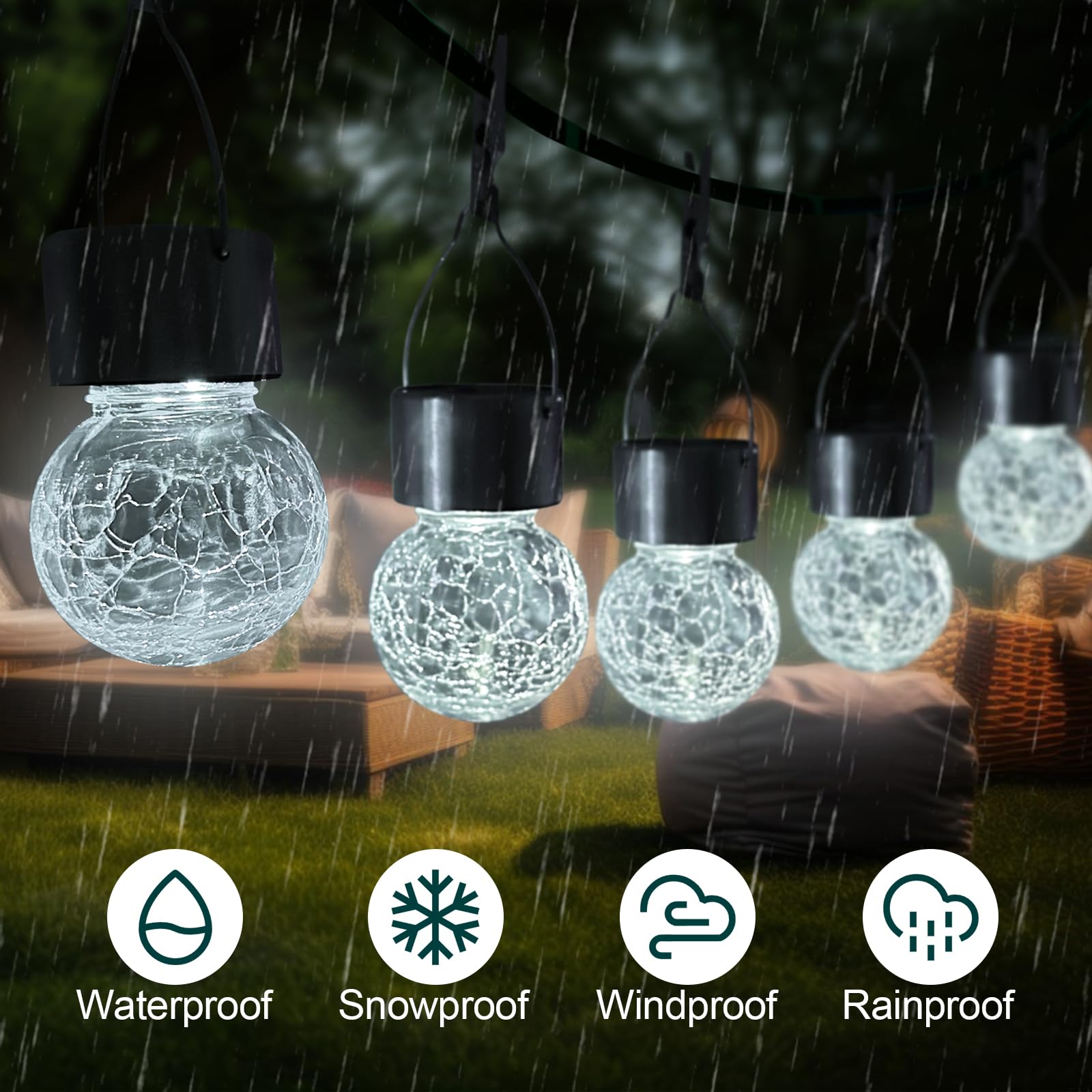 Solar Hanging Lights Outdoor Decor: Garden Light Waterproof For Yard Outside Decorations - 12 Pack Clip On Crackle Glass Globe Ball Lighting Patio Tree Camping Fence Decorative