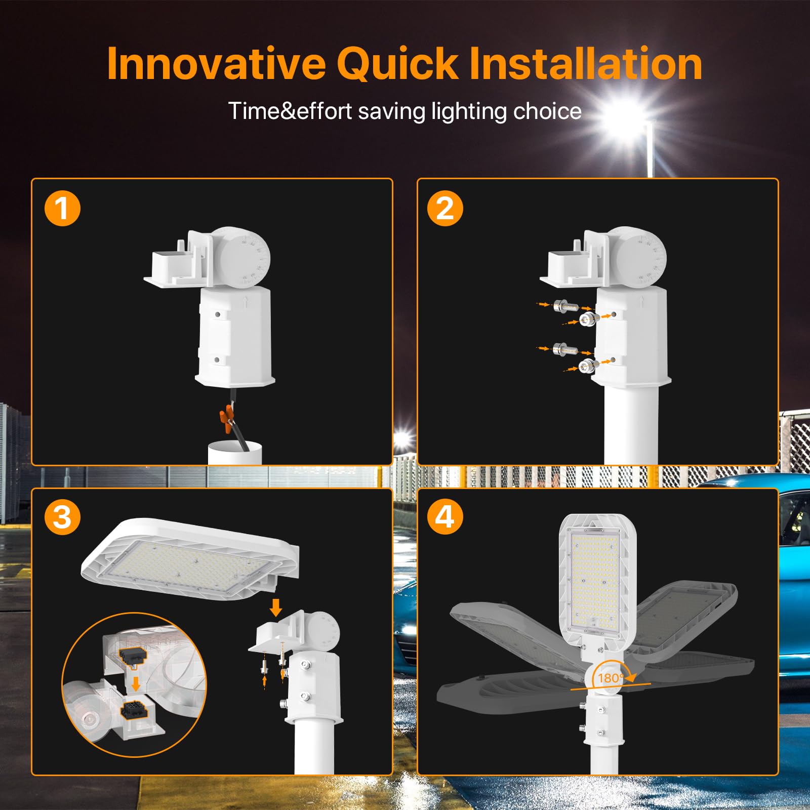 Demilare 150W Led Parking Lot Light, 22500Lm Outdoor Light With Dusk To Dawn Photocell, Adjustable Slip Fitter Mount 5000K Ip65