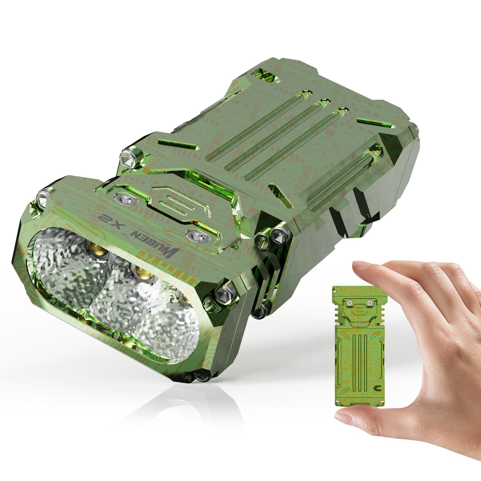 WUBEN X2 Mini Rechargeable Flashlight, 1800 Lumens, 6 Light Modes, Type-C Charging, Green, Aluminum