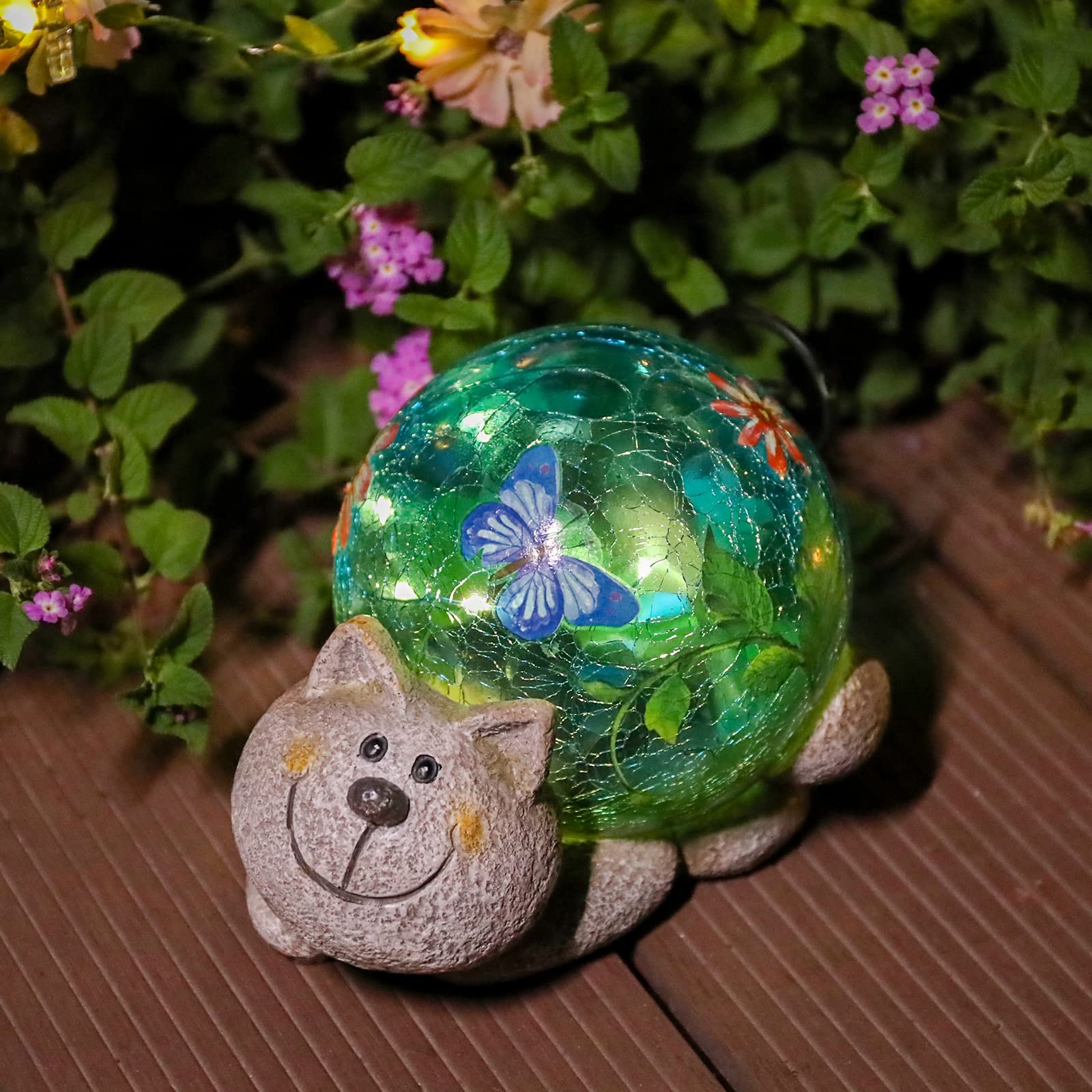 Afirst Garden Cat Statue - Resin Outdoor Figurine with Solar Lights for Patio, Lawn, Yard Art - Cat Color