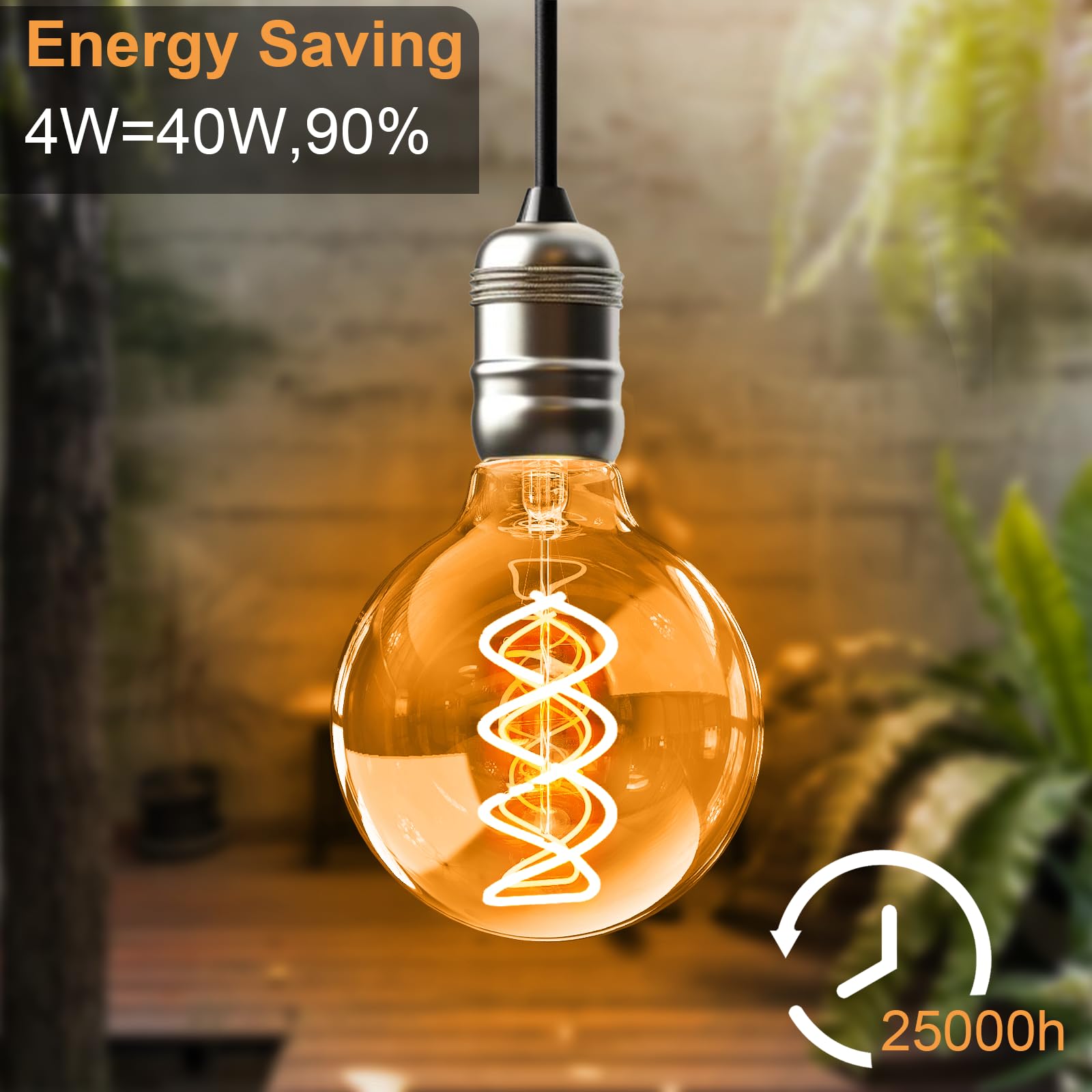 Bosite G80 Vintage Edison Light Bulbs Dimmable 4W (40W Equivalent) Led Filament Bulbs Warm 2200K Cri80+ E26 25000Hours Decorativ