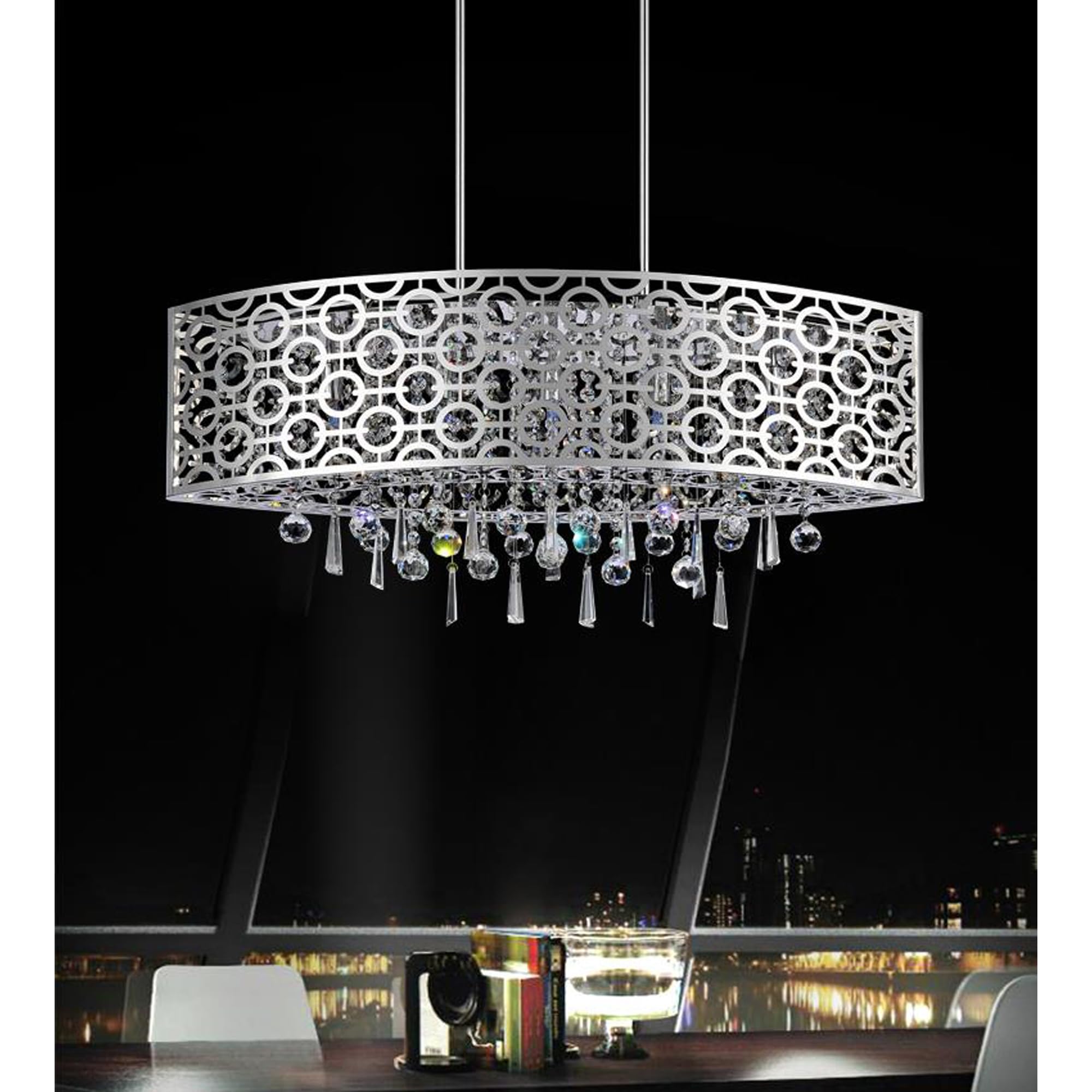 CWI Lighting Galant 5 Light Drum Shade Metal Chandelier in Chrome