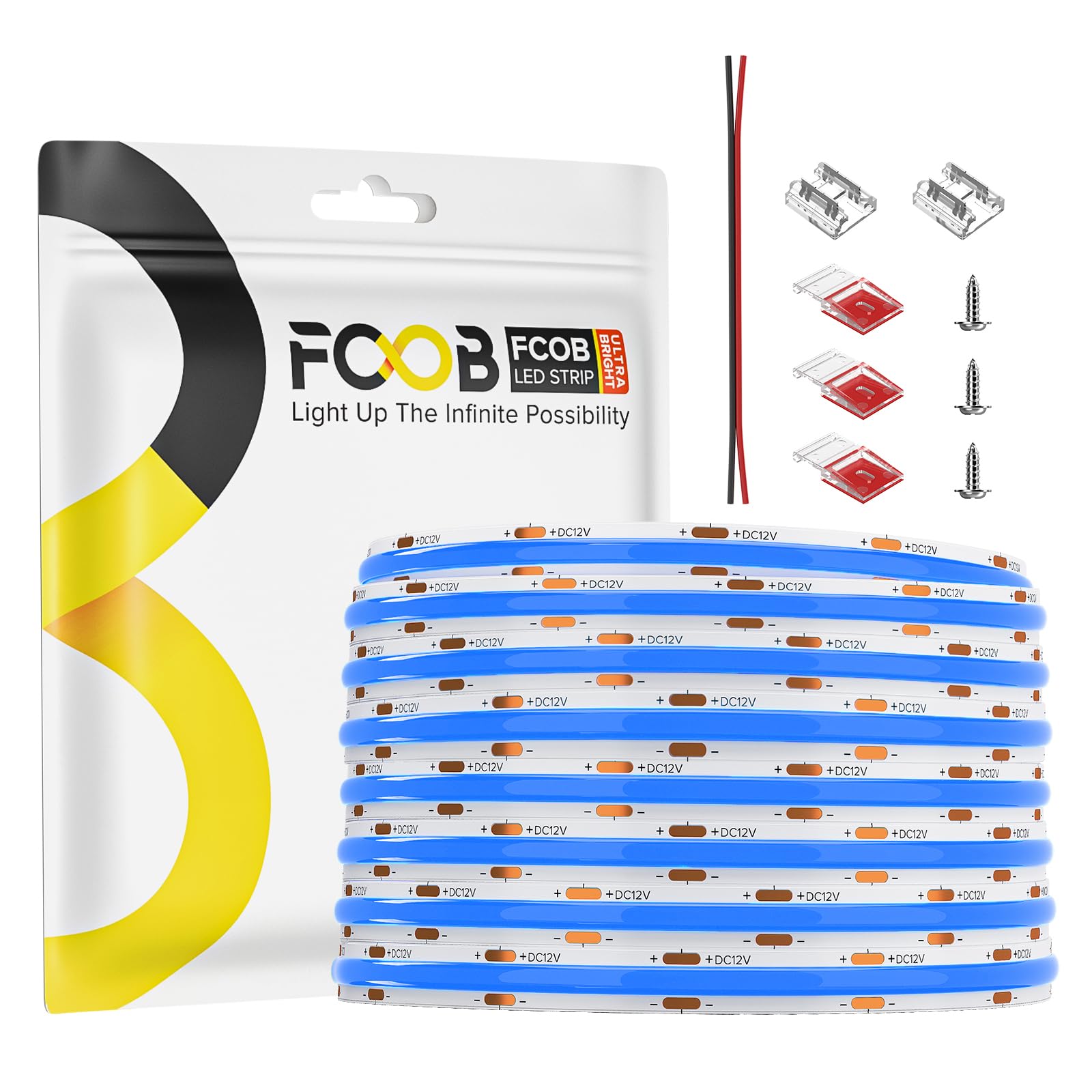 FCOB COB LED Strip Light 16.4FT, 12V, 480 LEDs/m, Dimmable, Blue, High Density for Indoor Decor