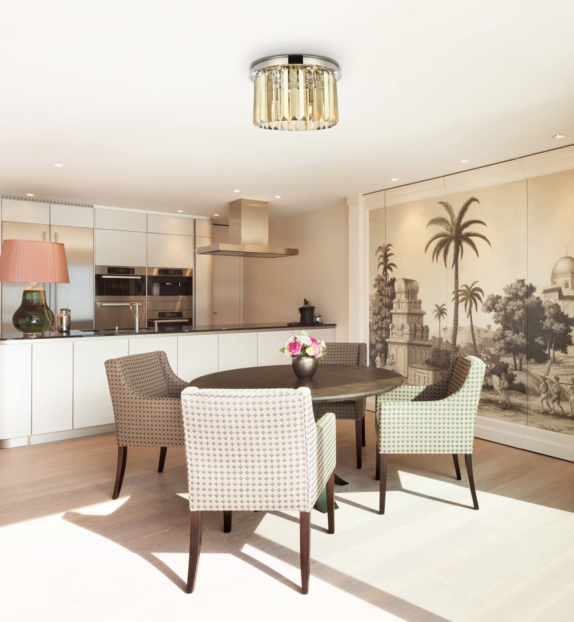 Elegant Lighting Sydney 3-Light Matte Black Flush Mount With Golden Teak Accent