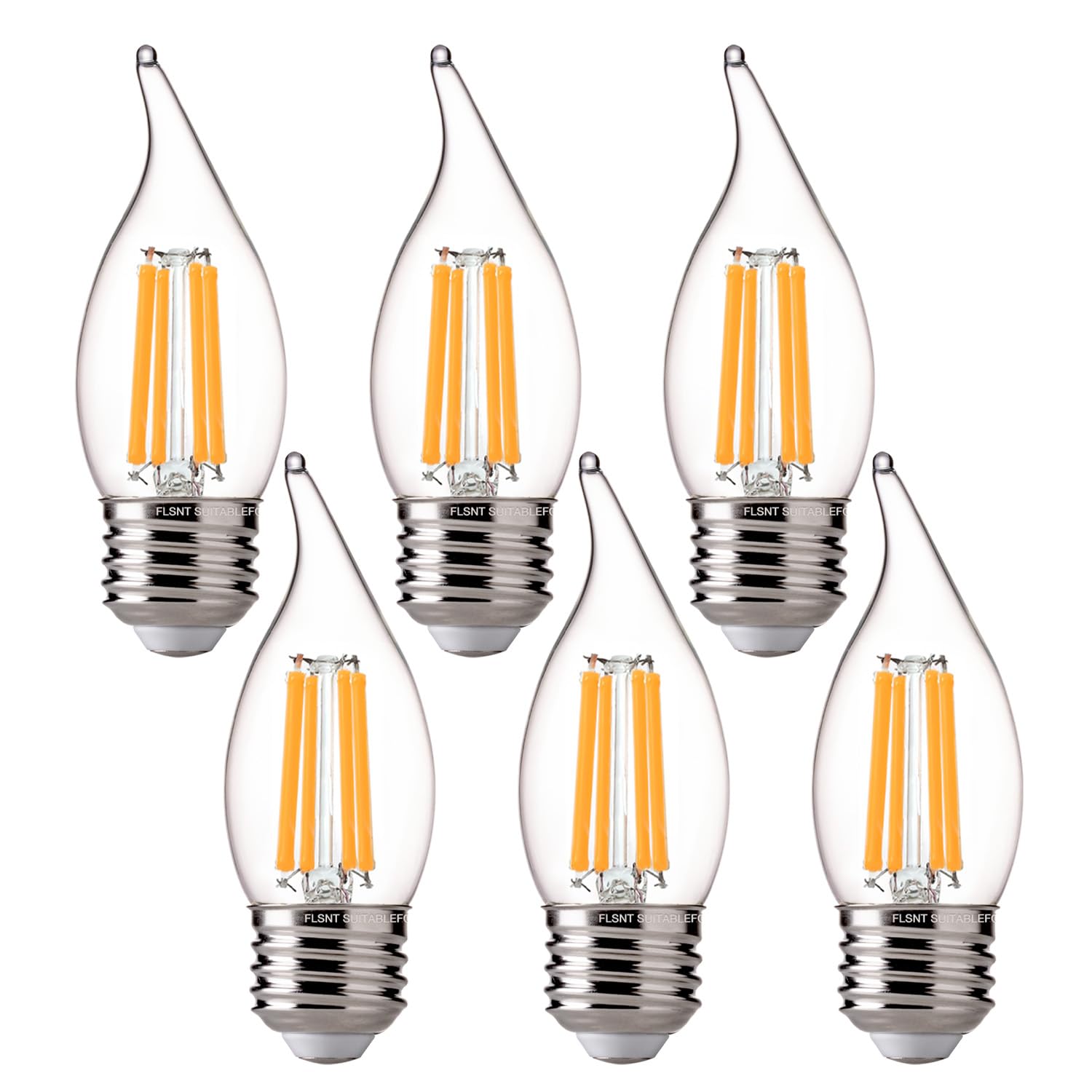 Flsnt 2700K Soft White Led Chandelier Edison Bulbs, 100W Equivalent, Dimmable Ca11 E26 Base Led Candelabra Bulbs, 800Lm, 6 Pack 