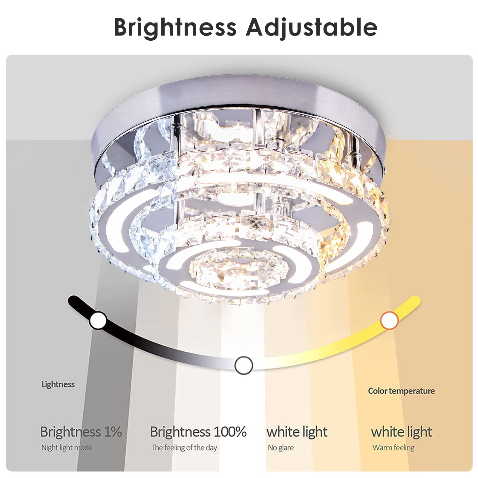 CXGLEAMING 11.4in Dimmable Crystal Chandelier LED Flush Mount Ceiling Light Fixture for Bedroom, Dining Room, Kitchen - Model CX-MC006-KB