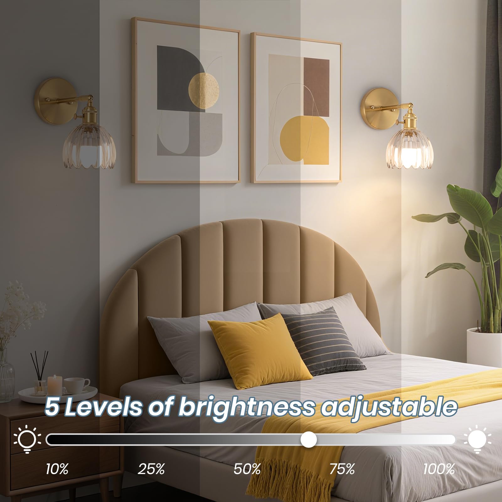 EIDEARAY Vintage Battery Operated Wall Sconce with Transparent Tulip Glass Lampshade, Remote Control, Model YLC-BRO3TB
