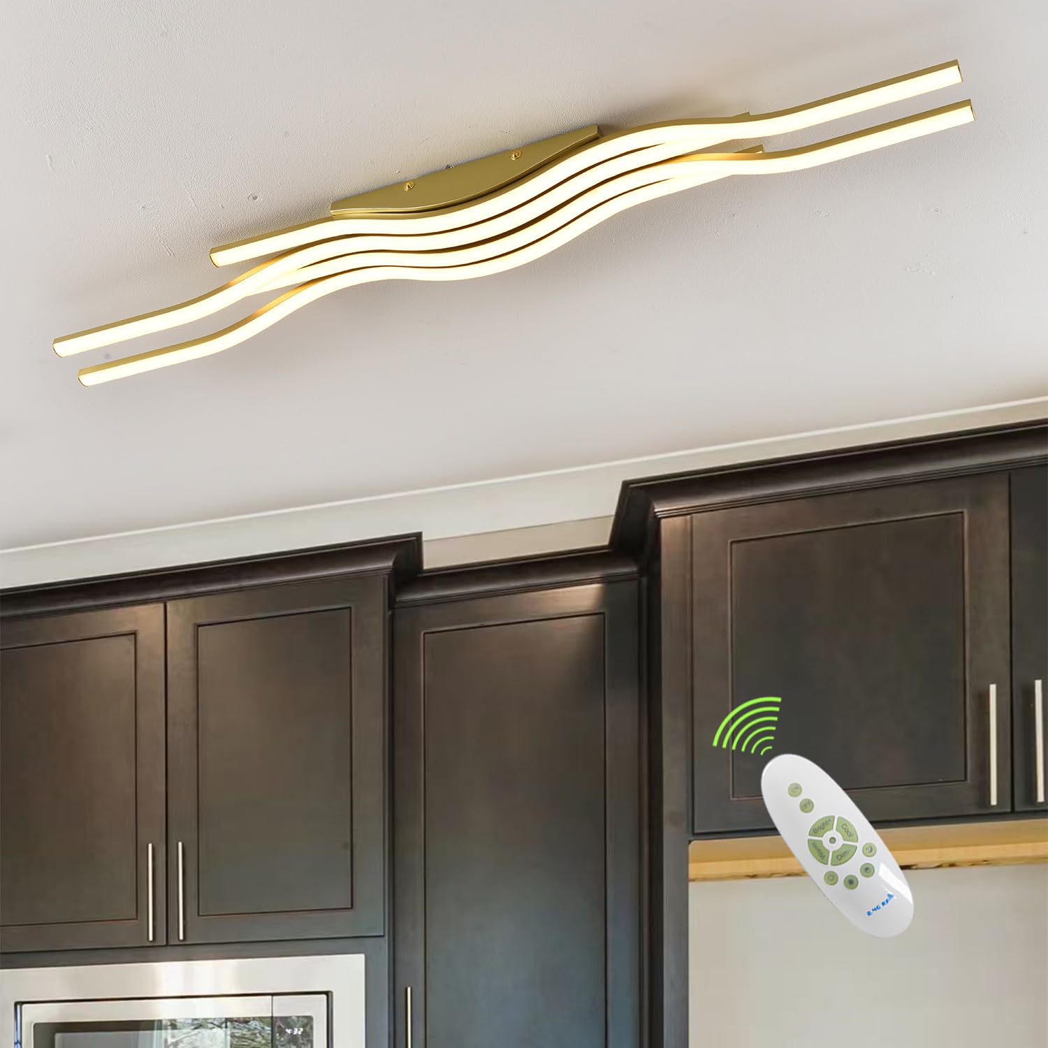 Gold Modern Light Fixture Flush Mount Led Ceiling Lights Dimmable Close to Ceiling Light Fixture with Remote Modern Dining Room 