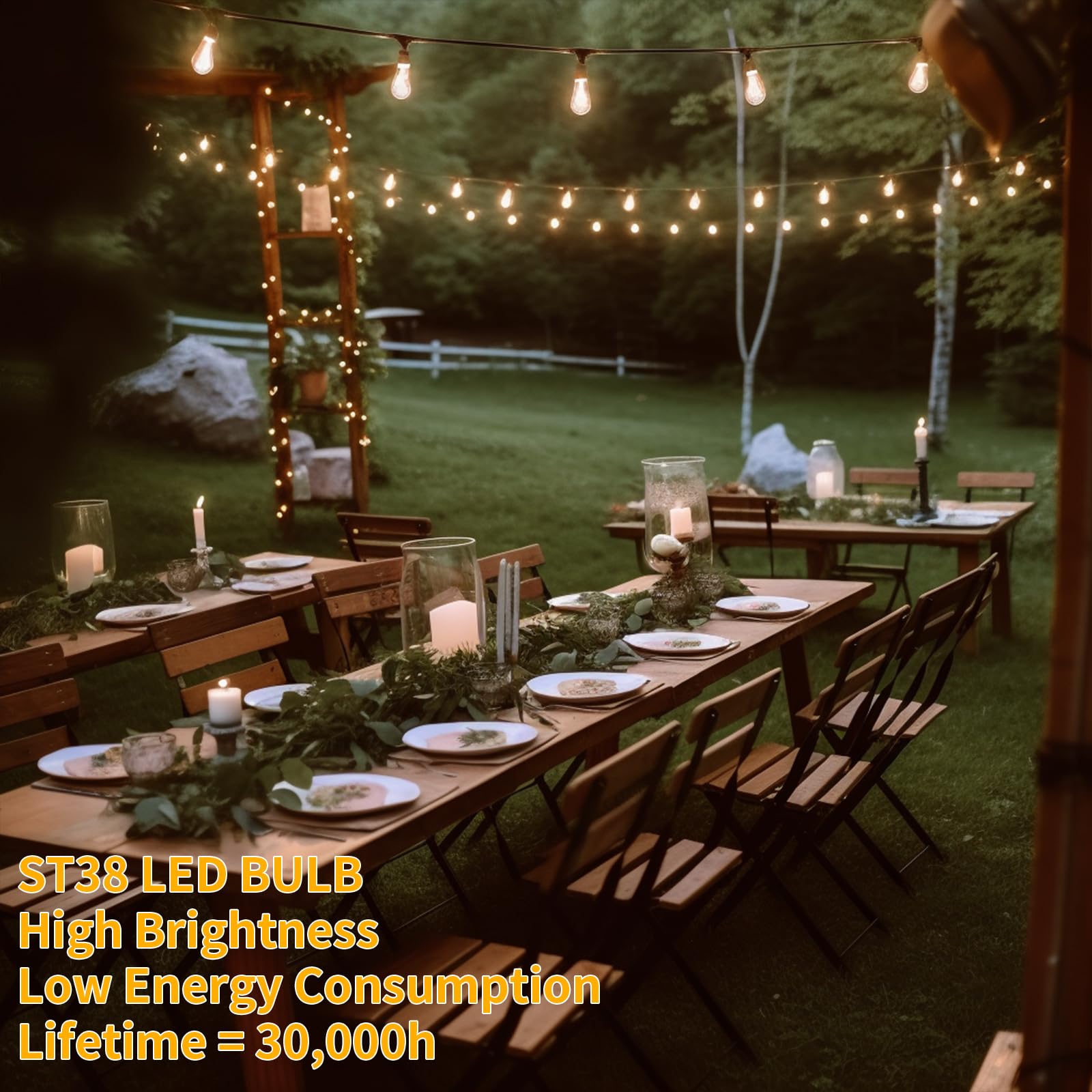 Shineu 40Ft Led Outdoor String Lights Waterproof, 2700K St38 Led Globe Outdoor Lights For Patio With 27 Edison Vintage Shatterpr