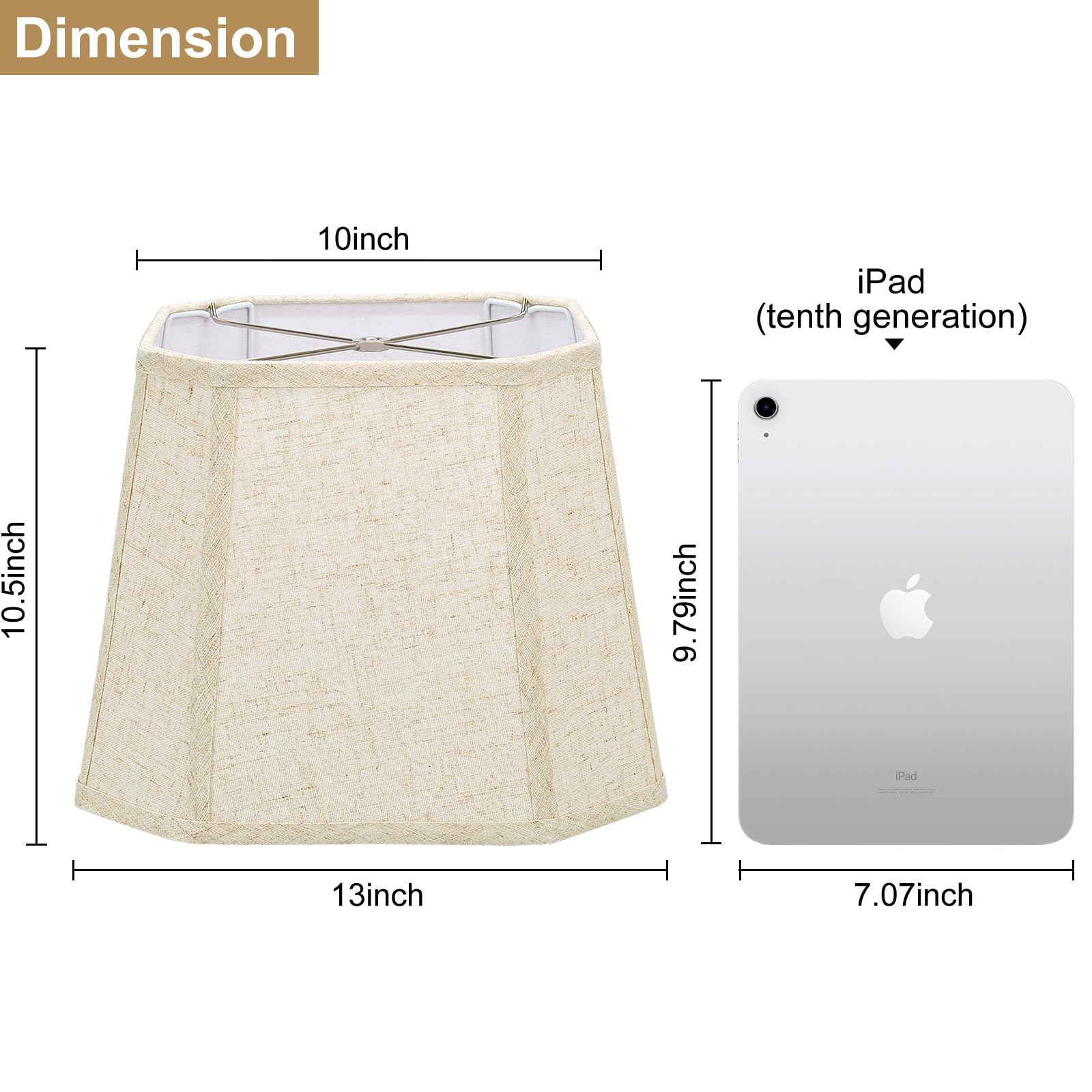 Rectangle Lamp Shades Set Of 2, 10.5'' X 10''X 13'' Medium Cut Corner Beige Lampshades Natural Linen Hand Crafted, Include 2 Pac