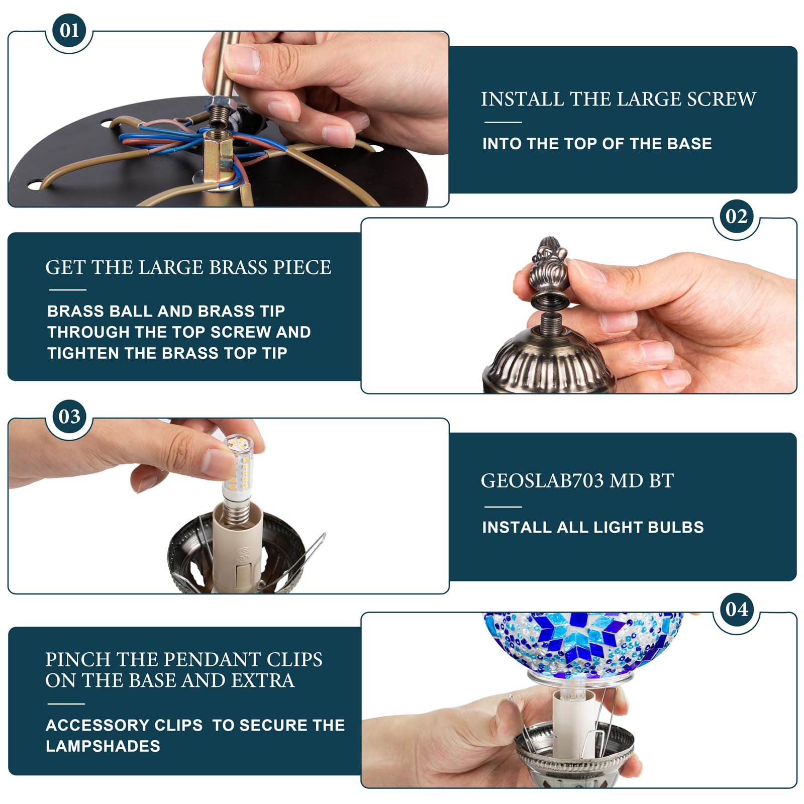 Marrakech Moroccan Table Lamp - 23" Blue Tiffany Mosaic Glass, 3 Globes, Bronze Base, Handmade Night Light Fixture, Model JX41603-11-N1-3Balls