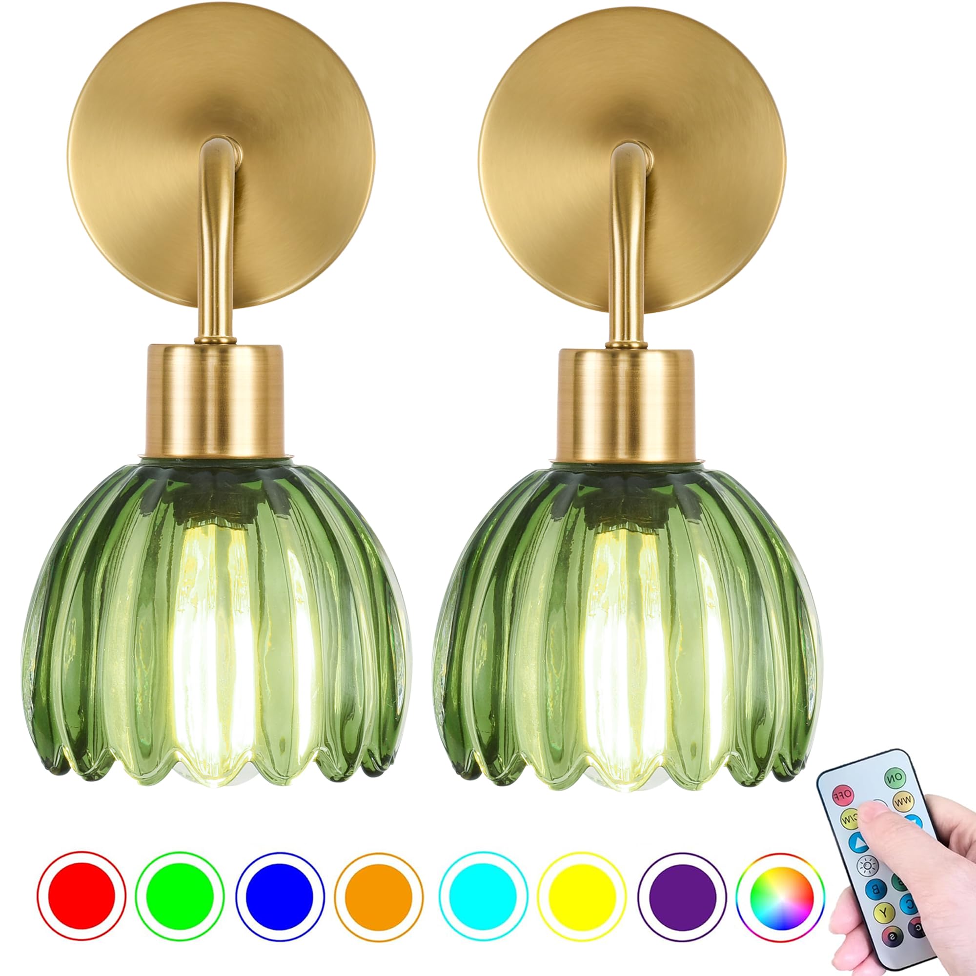 Gold Battery Operated Wall Sconces Set Of Two 2,Wireless Rechargeable Wall Sconce With Remote,Indoor Vintage Wall Lamp With Glas