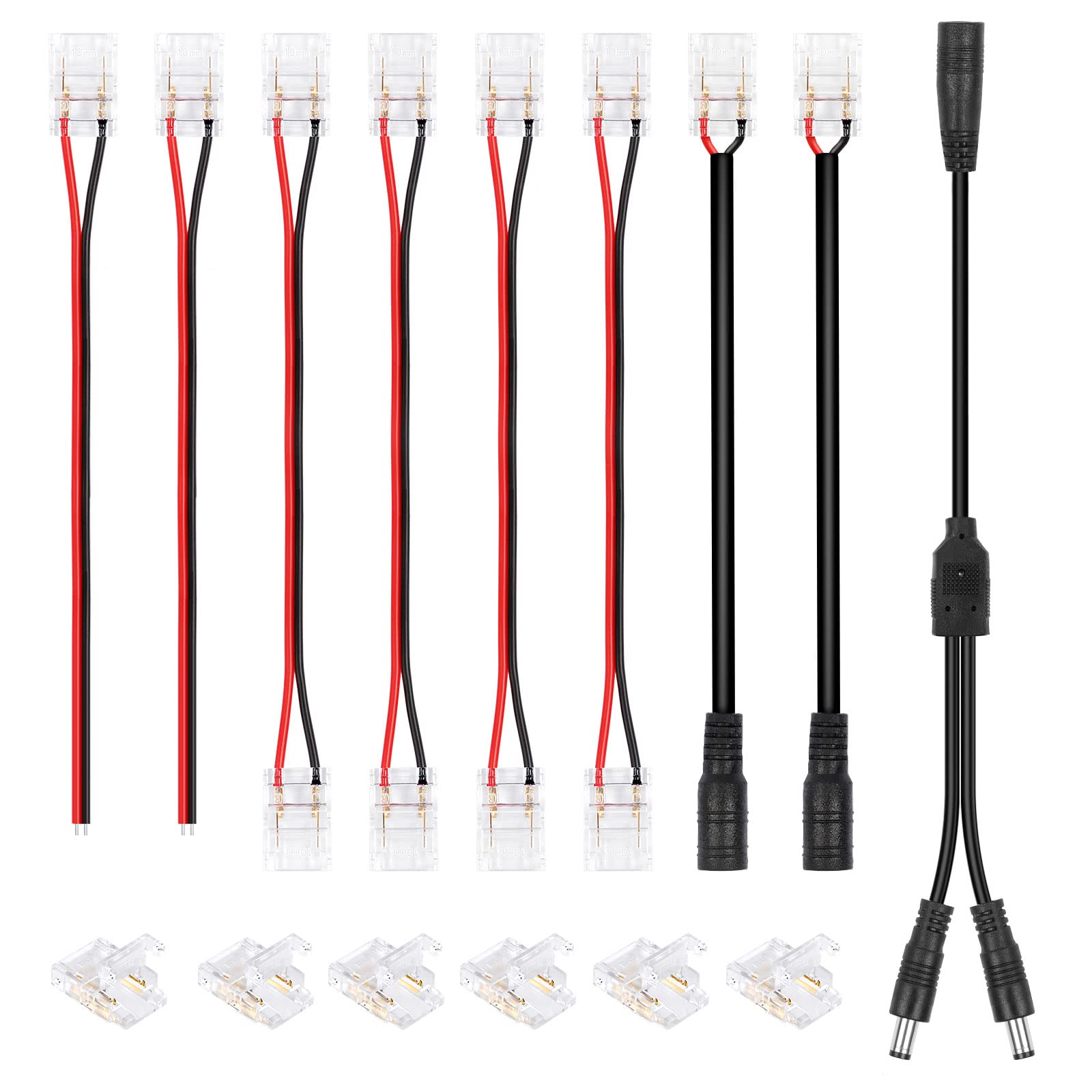 Hitlights Led Strip Connector 2Pin 10Mm Led Connector Kit Include Gapless Connector, Jumper Connector, Pigtail Connector, Dc Fem