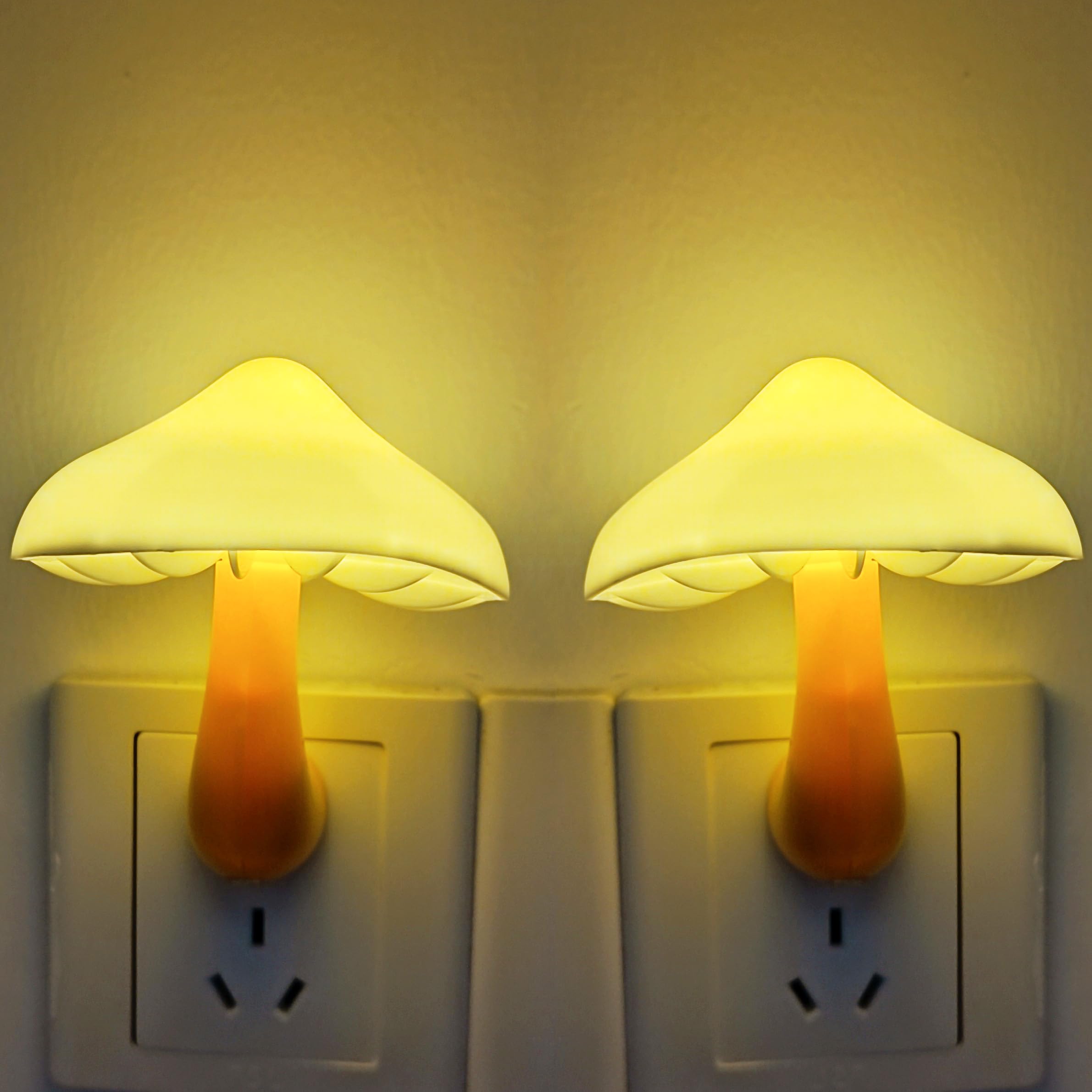 AUSAYE 2 Pack Sensor LED Night Light Plug in NightLight Energy Saving Wall Lamp Mushroom Night Lights for Bedroom, Bathroom,Toil