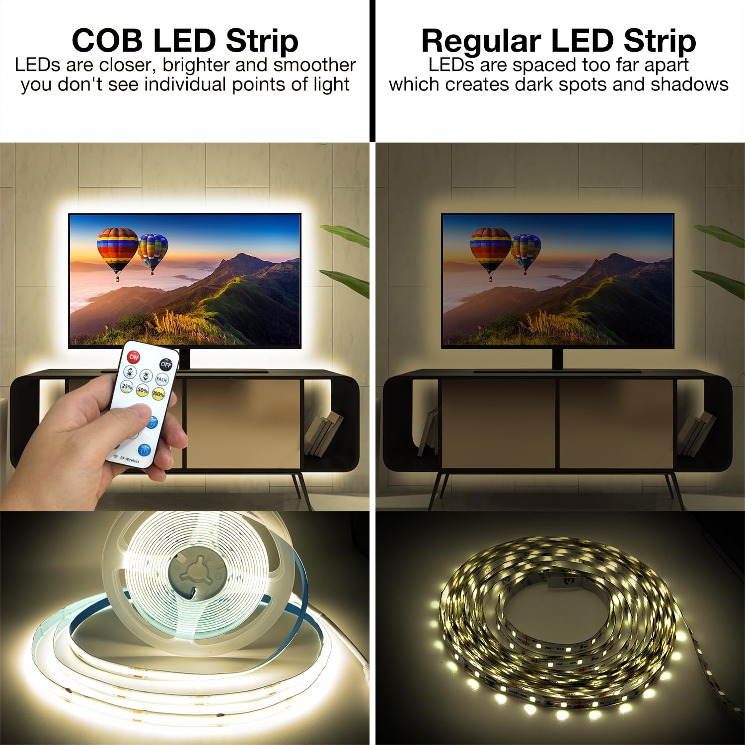 Daybetter Cob Led Strip Light, Dimmable 16.4 Ft Natural White Led Strips With Remote And App Control, Perfect For Bedroom, Tv, C