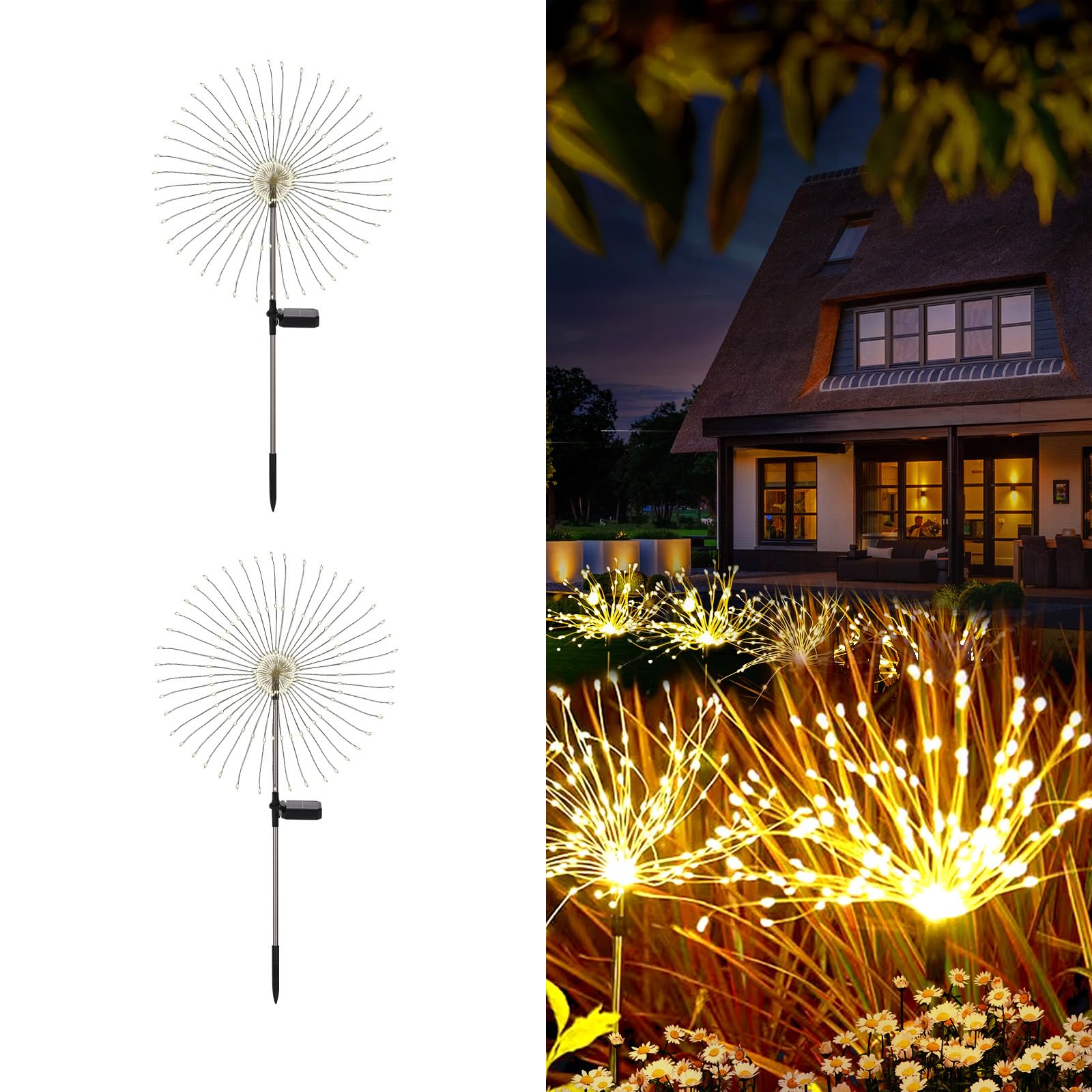 Galavasen Solar Fireworks Lights for Outside, 150LED 8 Modes Fireworks Solar Lights Outdoor, Fairy Garden Flowers for Yard Pathw
