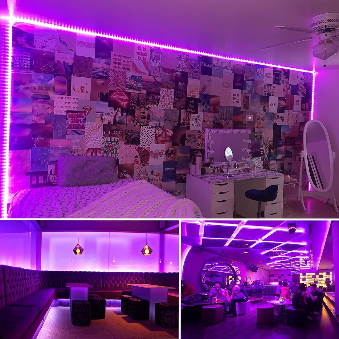 TigQiang Black Light Strip Kit, 66ft Flexible LED, 1200 Lamp Beads, 12V Non-Waterproof, Ideal for Indoor Parties