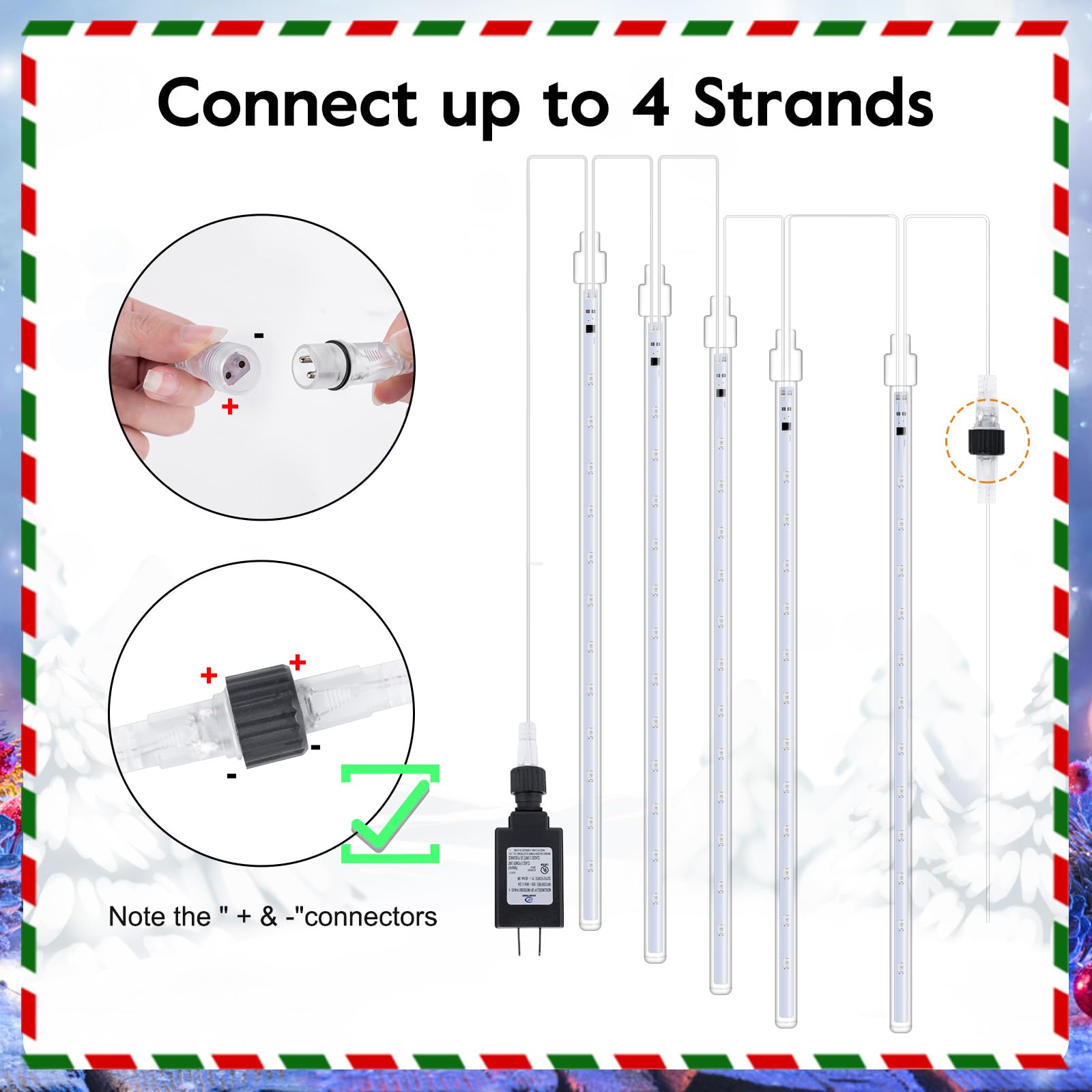 Meteor Shower Lights Outdoor, 16 Inches 2 Pack Total 16 Tubes 576 Led Christmas Icicle Lights Outdoor, Waterproof Snowfall Light