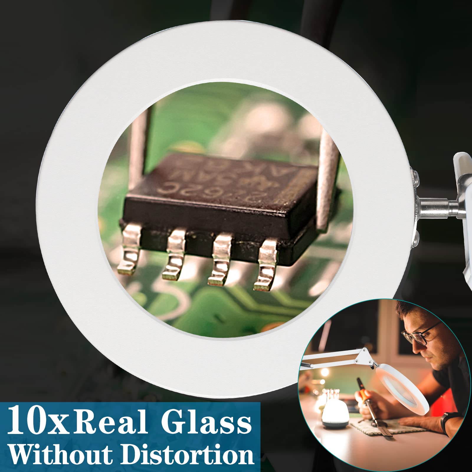 4.2'' 10X Magnifying Glass With Light, Kuvrs 1800 Lumen With 72 Led Lights, 3 Color Stepless Dimmable Led Magnifying Desk Lamp, Swing Arm & Clamp Magnifier With Light For Crafts Soldering Close Work