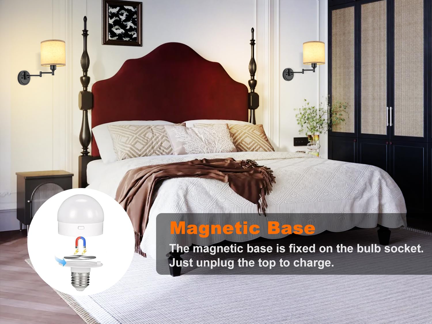 GOODATE Battery Operated Wall Sconce Set of Two, Remote Control, 15 Colors, Dimmable, Linen Fabric Shade, Model BZ-DC