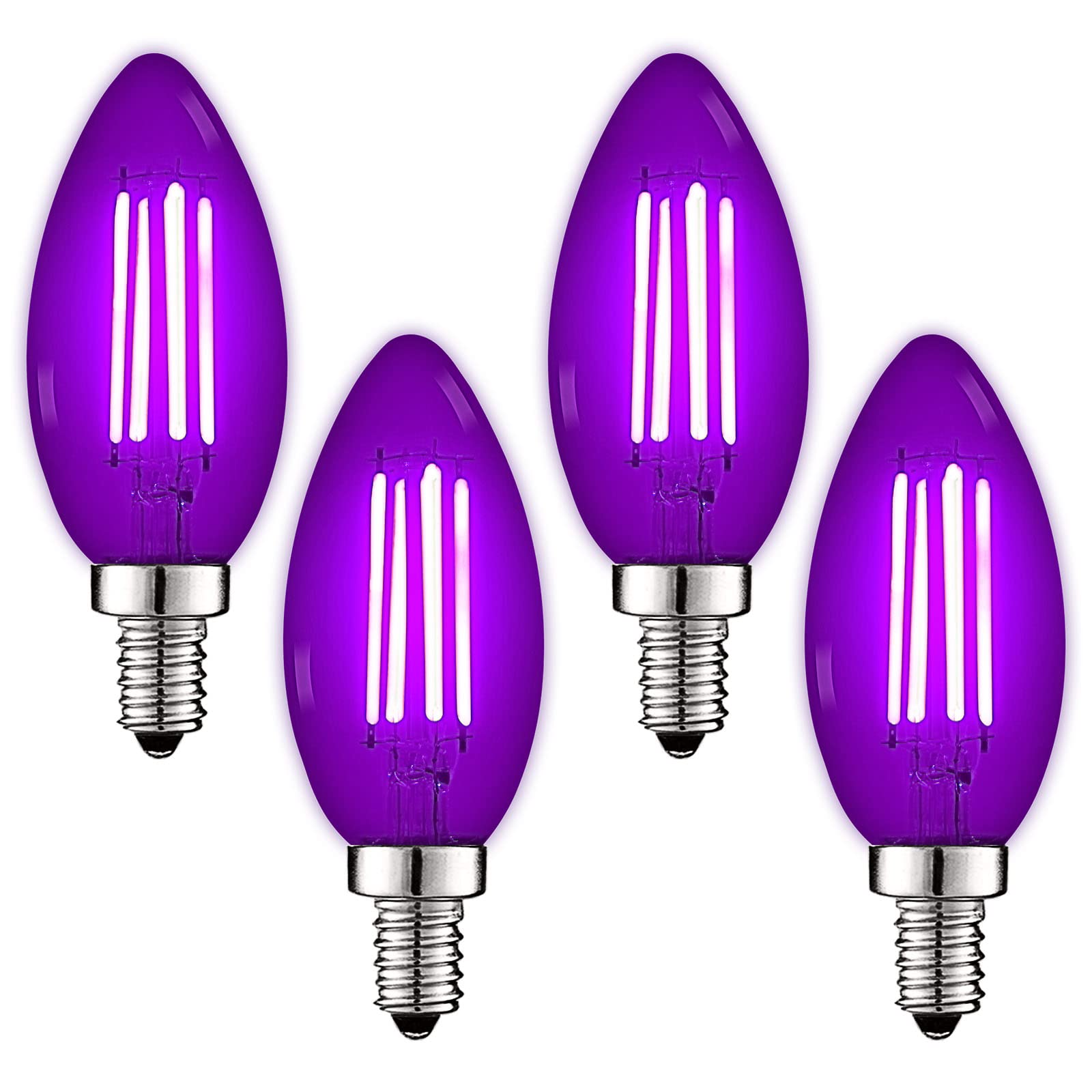 LUXRITE E12 LED Filament Light Bulbs, 4.5W, Purple Glass, Candelabra Bulb, 4 Count, Model LR21741-4