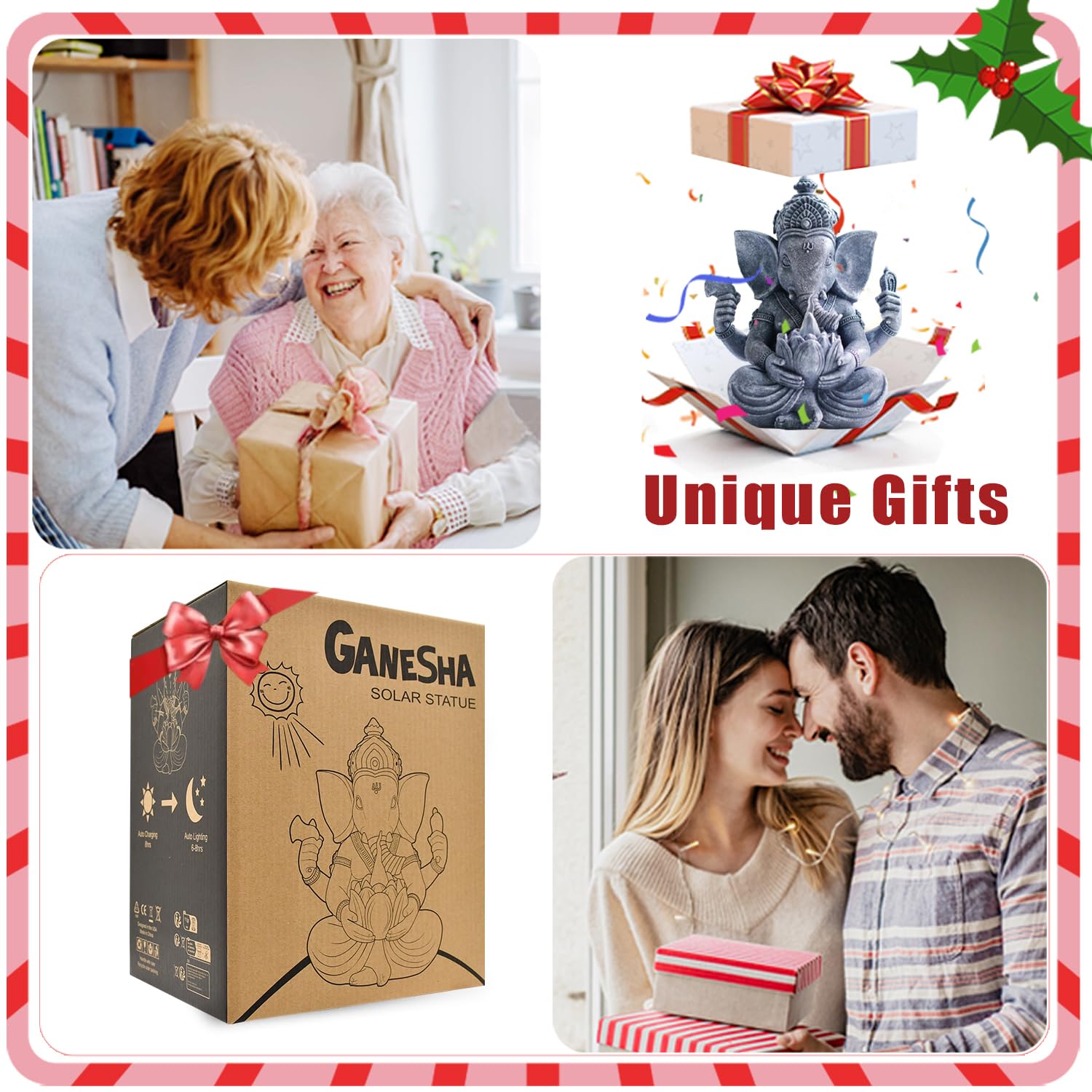 Philodwell Solar Ganesha Elephant Garden Statues: Outdoor Sculptures With Lotus Lights Decor For Patio Lawn Yard Art - Gifts For