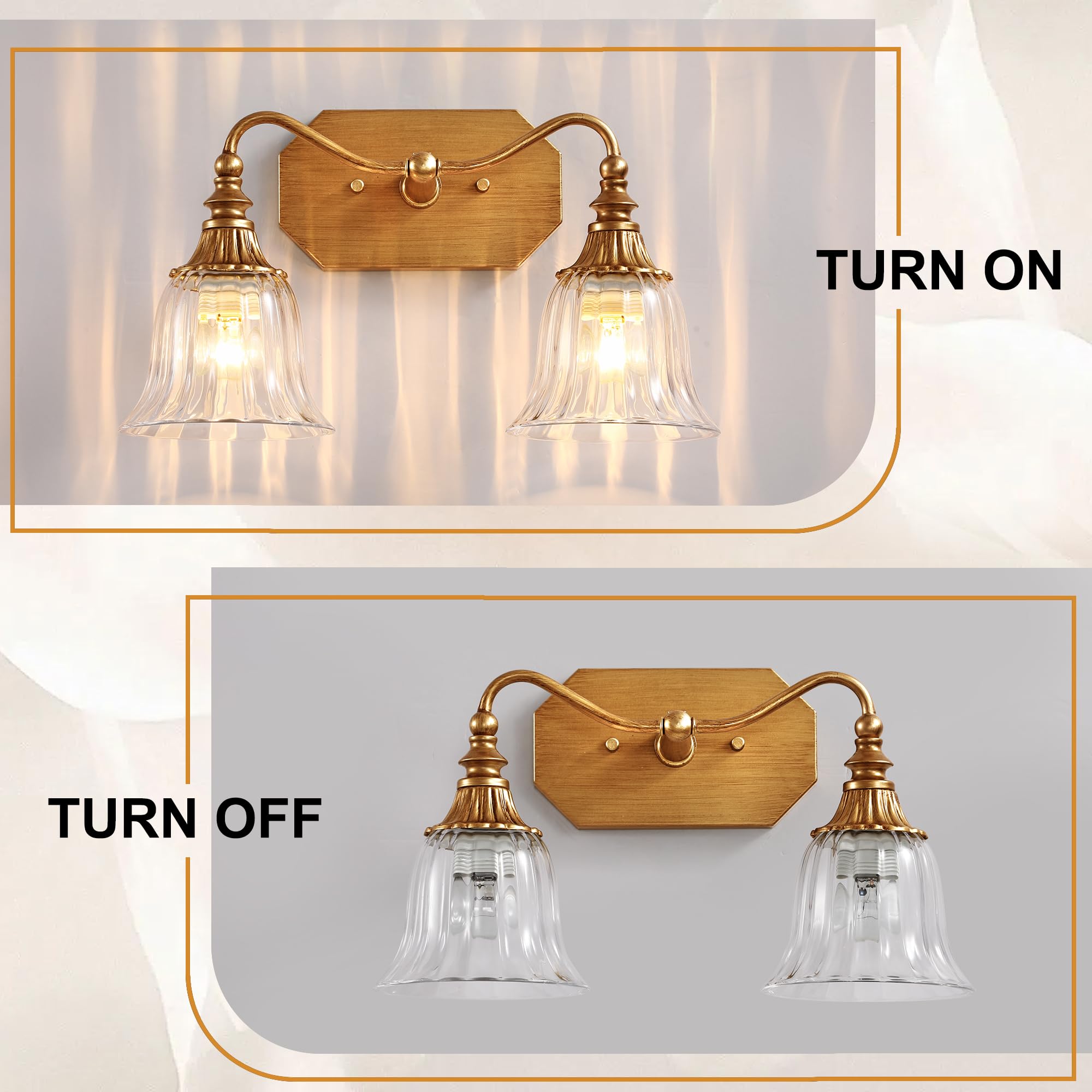 Lmnlvn Bathroom Vanity Gold Light Fixture  2 Lights Bathroom Lighting Matte Antique Brass Finish With Crystal Glass Shade  Gold Vintage Vanity Light For Bathrooms
