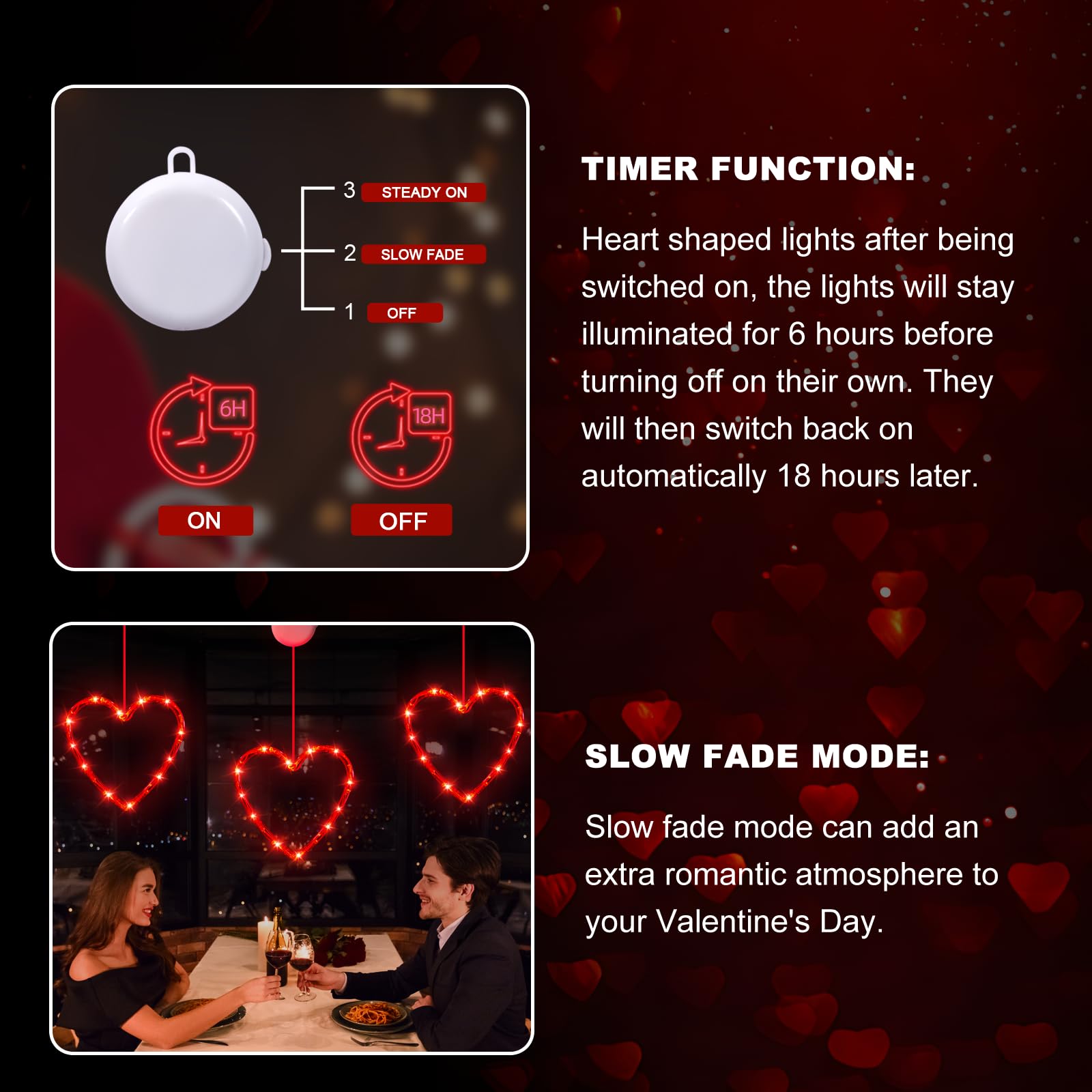Lyubasa 3 Pack Valentines Day Window Lights Decorations With Timer, Battery Powered Hanging Red Lighted Heart Shaped Silhouette Sucker Led Lamp For 2025 Holiday Fireplace Indoor Home Decor