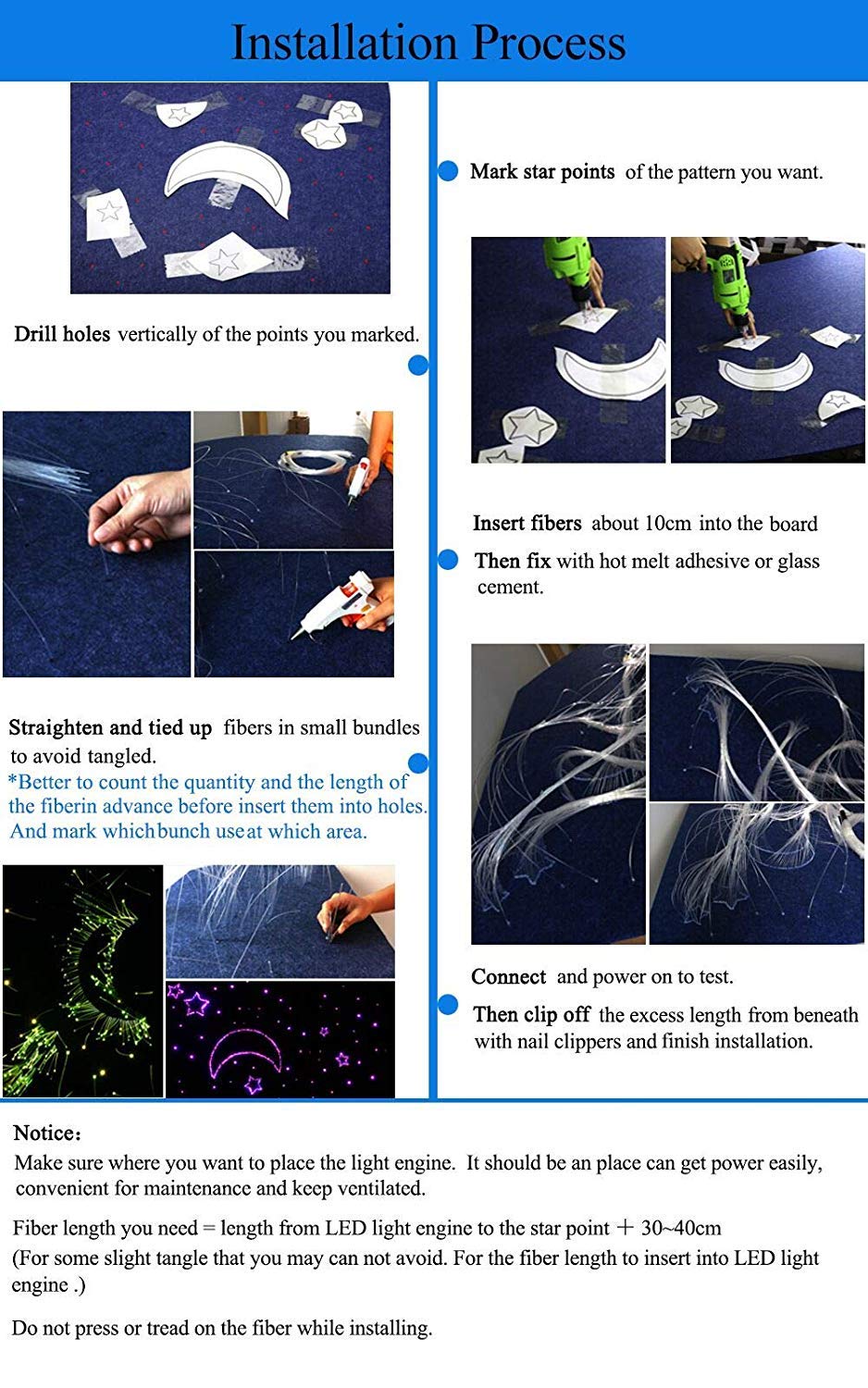 Azimom 10W Rgbw Twinkle 550Pcs 0.03In 13.1Ft Fiber Optic Starlight Lights+Pure White Meteor Shooting Star Sound Activated End Gl