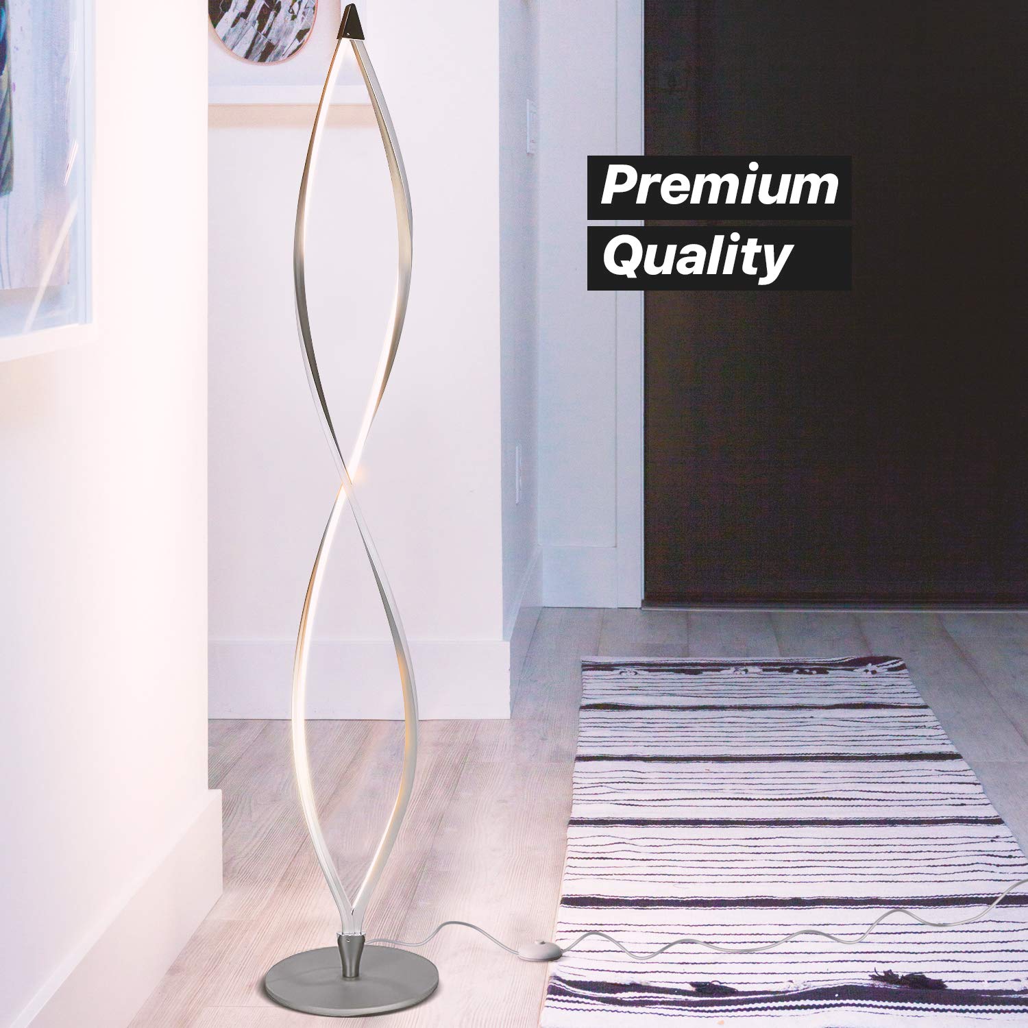 Brightech Twist Floor Lamp, Dimmable LED Spiral Lamp, Silver, Model TWIST-SLVR
