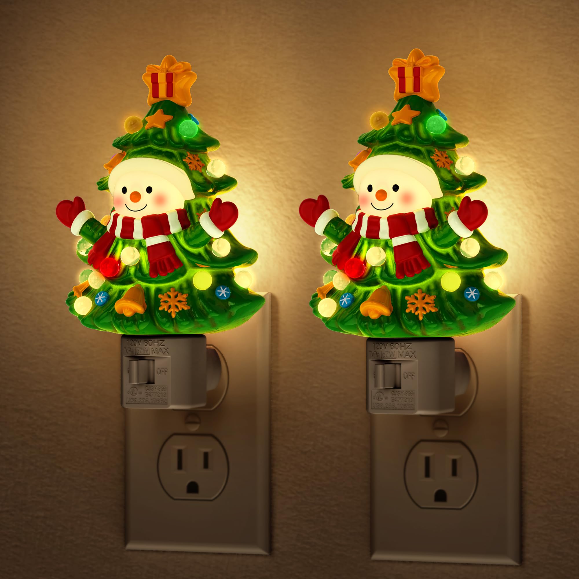 Briignite Snowman Night light[2 Pack], 3000K Night Lights Plug into Wall, Christmas Tree Cute Night Light for kids, Plug in Nigh