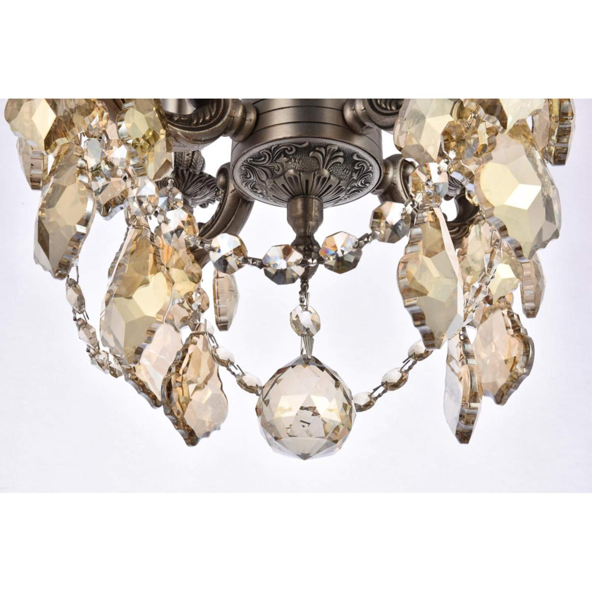 Elegant Lighting Royal Cut Crystal Chandelier, 4-Light, Pewter Finish, 10inW x 10inH, Model 9104D10PW-GT/RC, Smoky Golden Teak