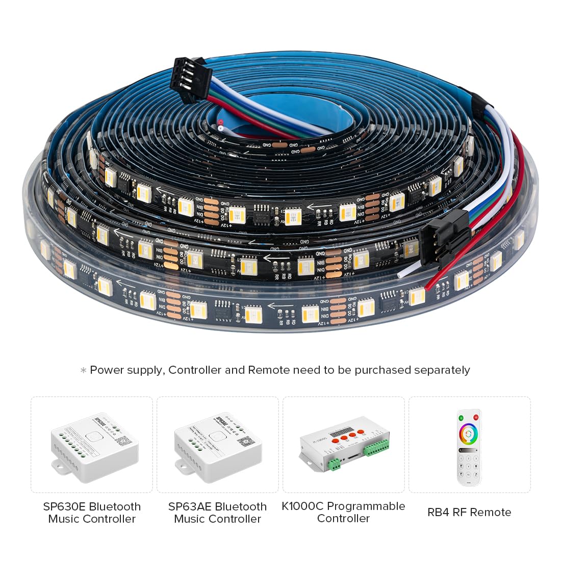 BTF-LIGHTING WS2805 IC RGBCCT LED Strip 16.4FT 60LED/m IP67 DC12V Black
