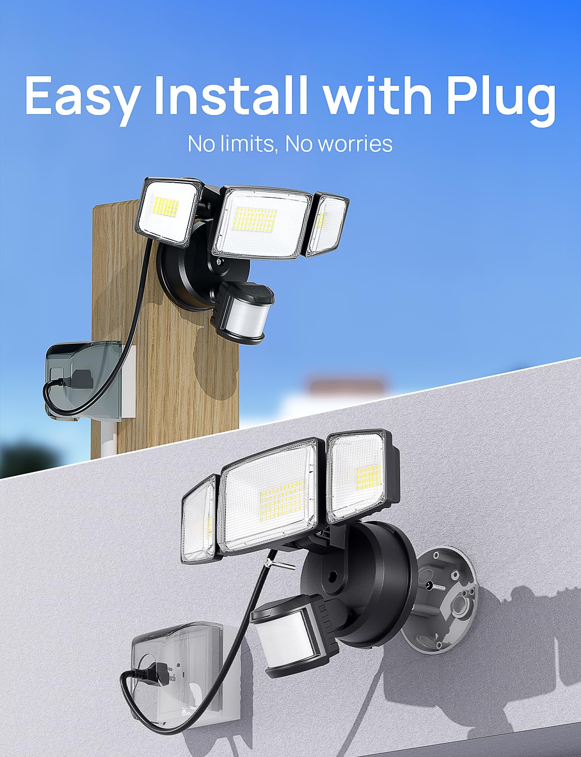 Meloght 75W Motion Sensor Outdoor Flood Light, 7500LM, IP65 Waterproof, Dusk to Dawn, Black, Model MESLB75DW