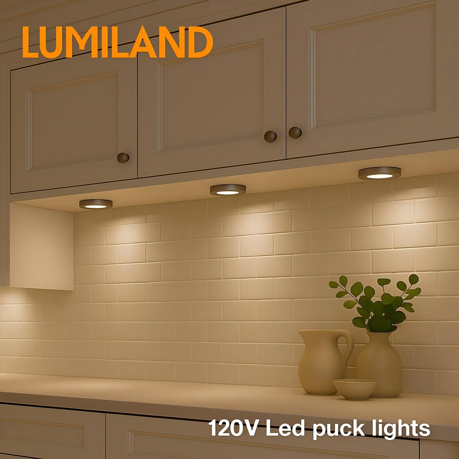 Lumiland Wired Led Puck Lights (2.7Wx3) Plug-In Lighting Natural White (4000K)  Led Cabinet Light For Kitchen Can Be Surface Mount Or Recess Mount  Satin Nickle