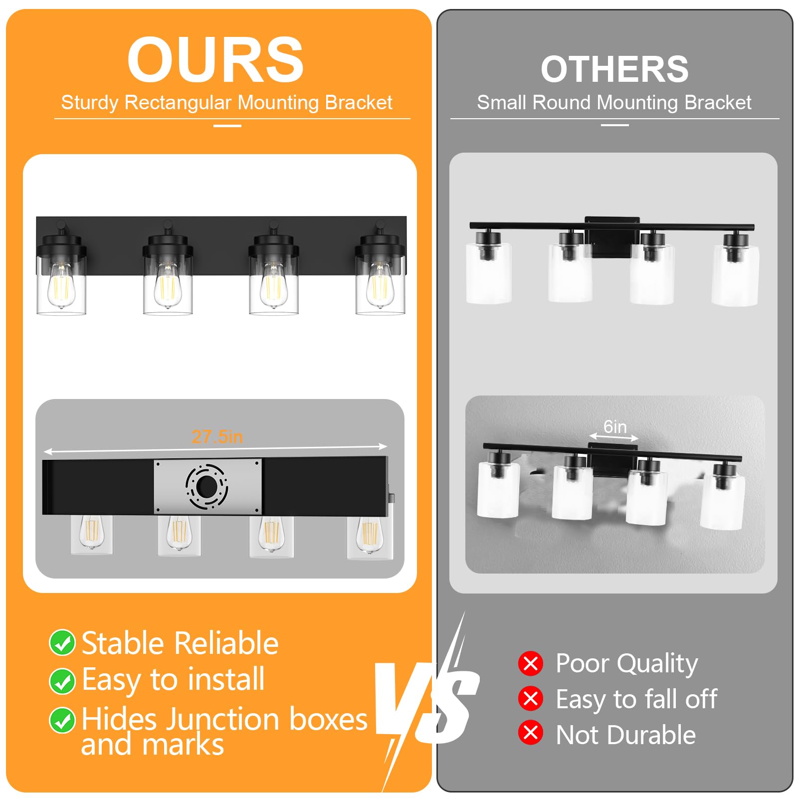 Izorro Bathroom Vanity Light Fixture  4-Light 27.5 Inch Matte Black Bathroom Light Fixtures Over Mirror  With Clear Glass Shade  Modern Farmhouse Vanity Lights  Rustic Restroom Lighting Fixtures