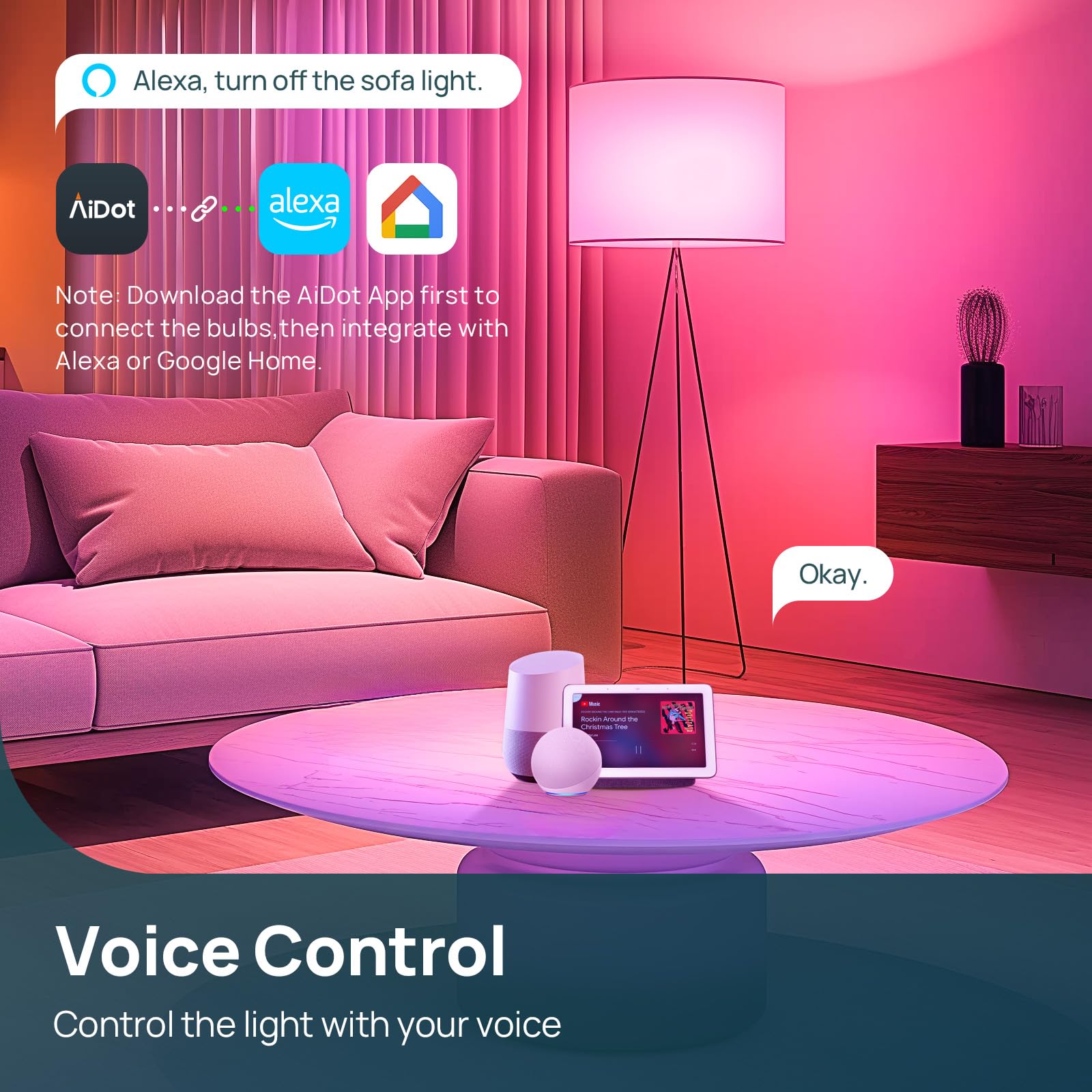 Linkind Smart Light Bulbs, 1600Lm (100W Equivalent) Smart Bulb, Work With Alexa & Google Home, Rgbtw Color Changing Bulb Music Sync, 2.4Ghz Wi-Fi & Bluetooth, Led Alexa Light Bulbs 14W, A21 E26, 4Pack