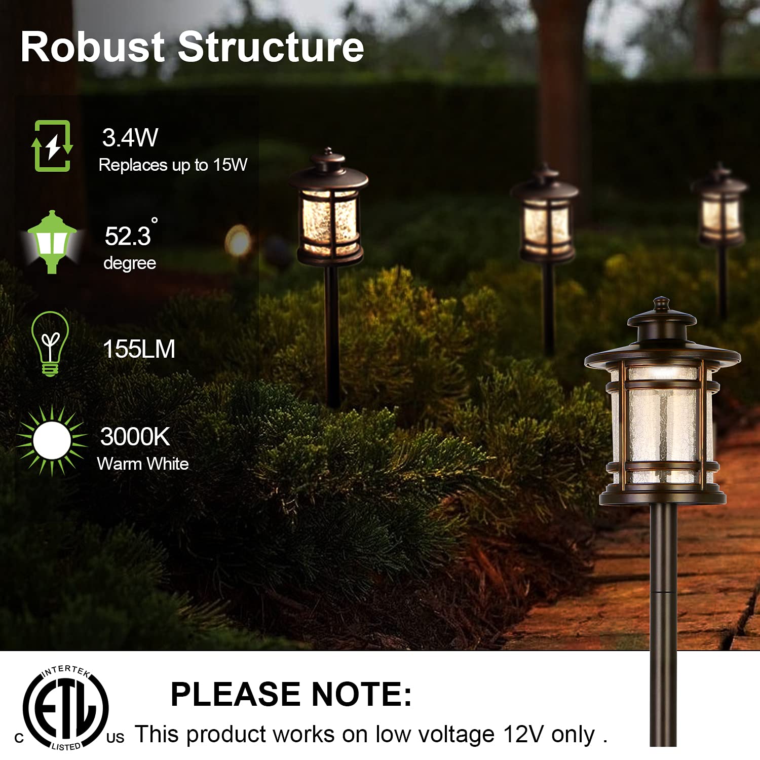 Hykolity Low Voltage Orb Led Landscape Path Light W/ Crackled Shade, 3.4W 155Lm 12V Wired Outdoor Led Walkway Light, Die-Cast Al