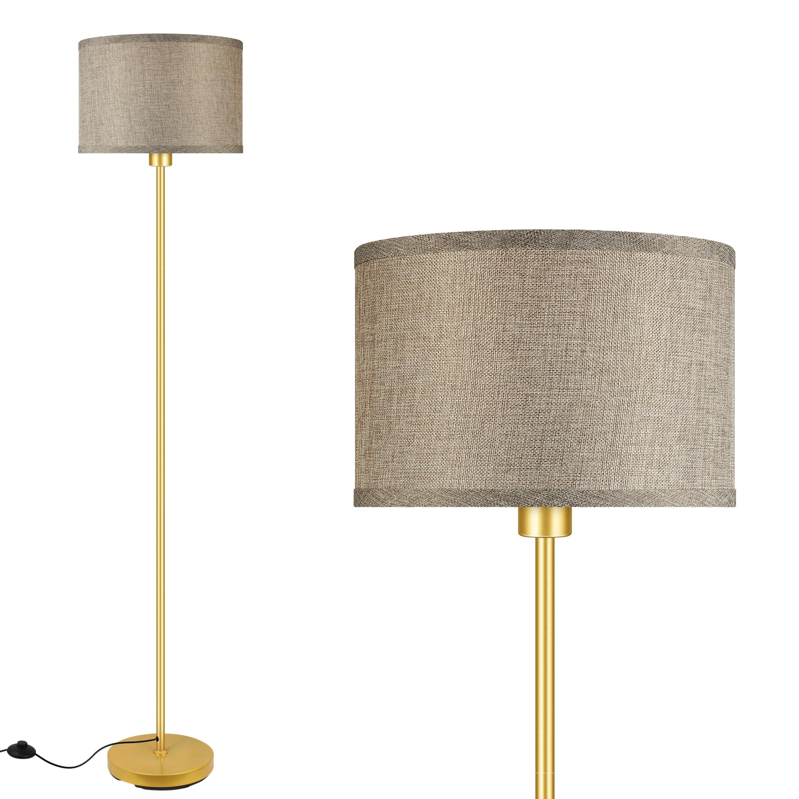 Floor Lamp Gold  Standing Lamp  58  Small Tall Lamps With Jute Lampshade  Simple Pole Lamp For Bedroom  On/Off Footswitch  Gold Lamps For Living Room/Office/Boho Christmas Gift For Kids(No Bulb)