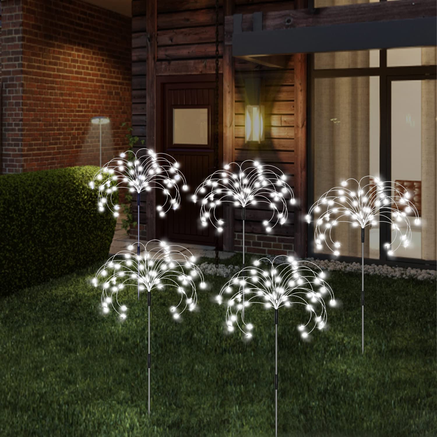 Solar Garden Lights Outdoor Fireworks Lights, 5 Pack Decorative Solar Lamps Waterproof String Lights Diy Fairy Stake Landscape Light 8 Modes With Remote For Lawn Backyard Patio Pathway(Cool White)