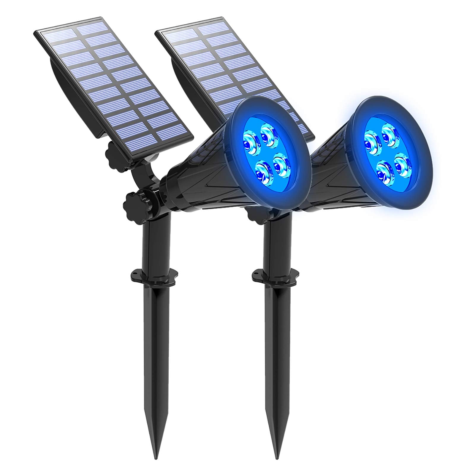 T-SUNUS Blue Solar Garden Spotlights, Waterproof IP65, 2 Pack, Auto-on/Off, 2 Modes for Outdoor Use