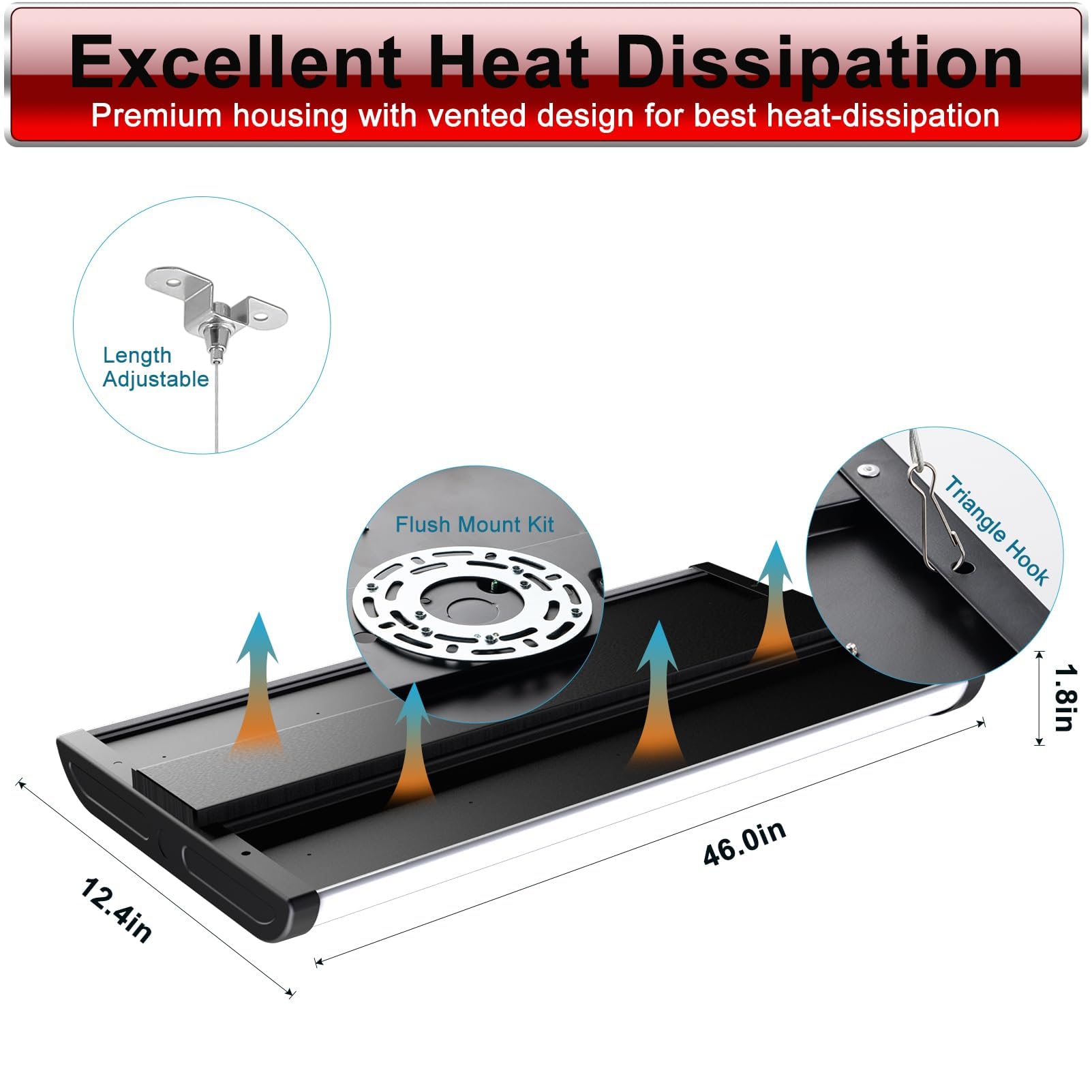 Lightdot LED High Bay Shop Lights 265W 37100LM 4FT Black HB-M07-FL 5000K ETL Listed 4-Pack