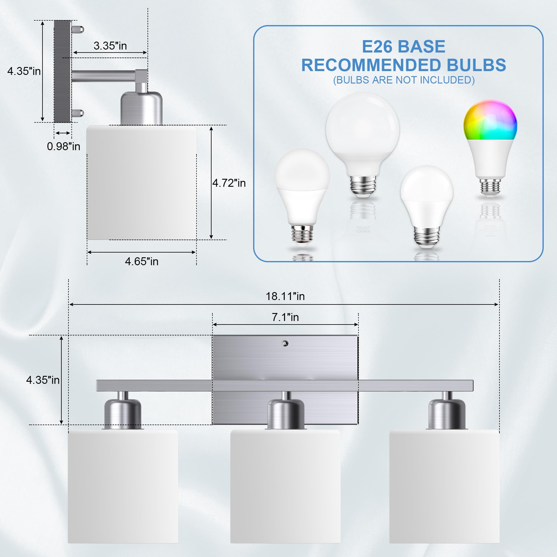 Dekang Bathroom Light Fixtures Over Mirror Brushed Nickel, Rustproof 3-Light Bathroom Vanity Lights, 18 Inches Modern Wall Sconc